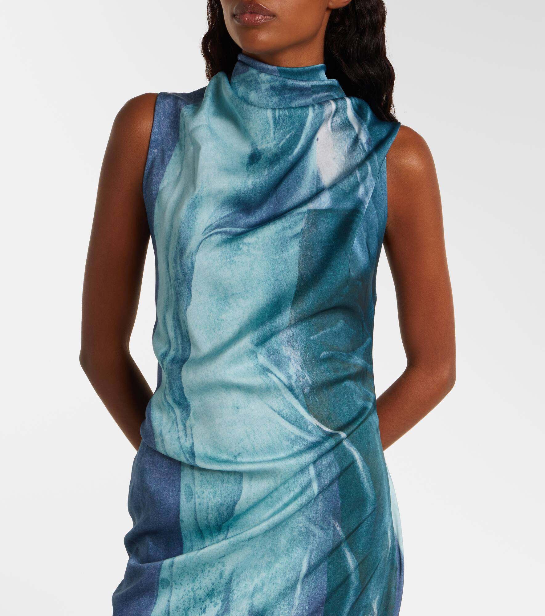 Printed draped satin maxi dress - 5