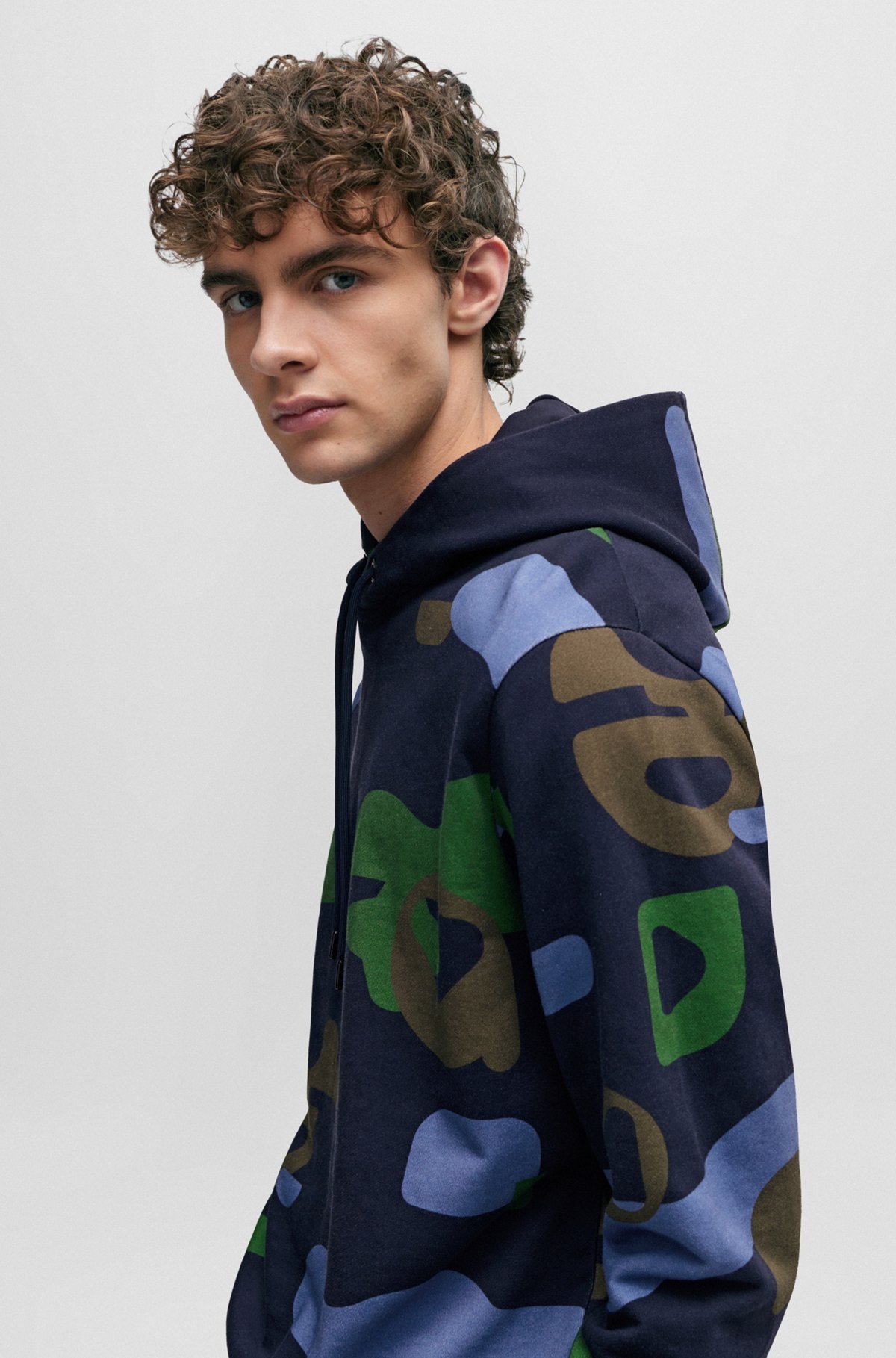 MERCERISED-COTTON REGULAR-FIT HOODIE WITH SEASONAL PATTERN - 4