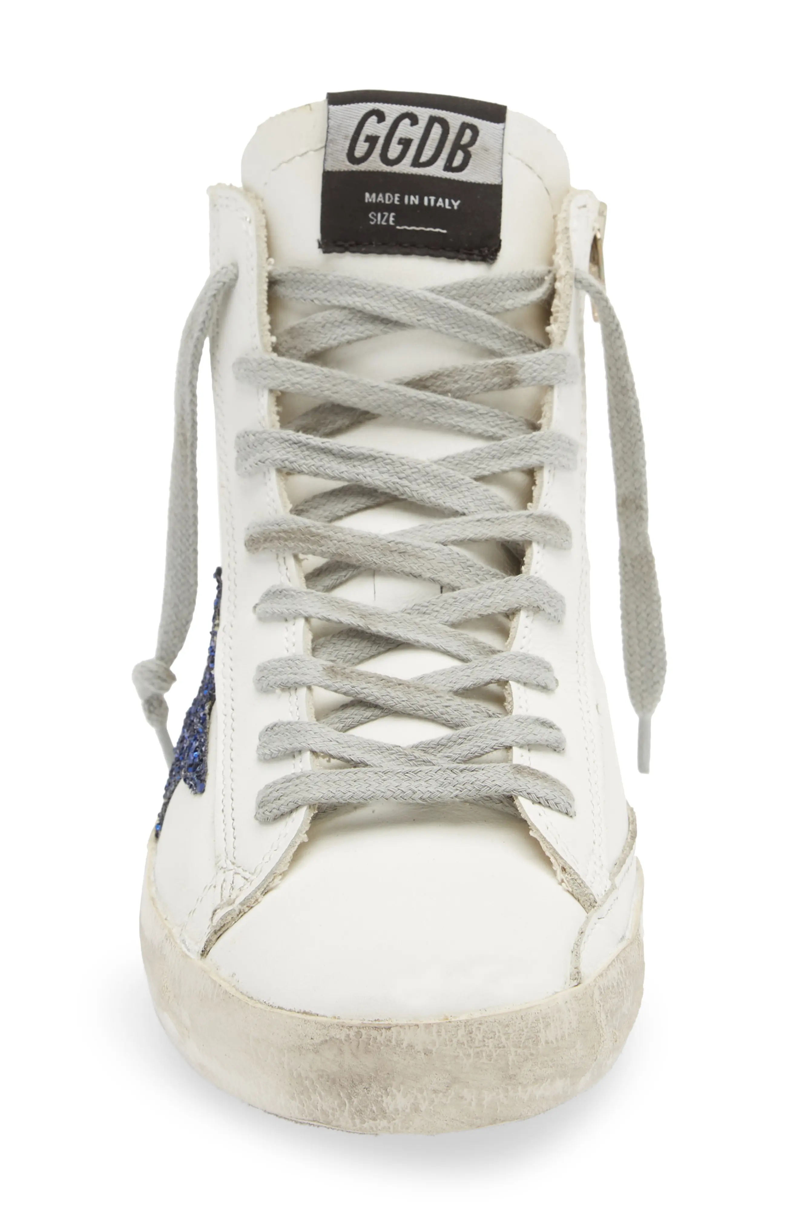 Francy High Top Sneaker in White/Navy Glitter - 4