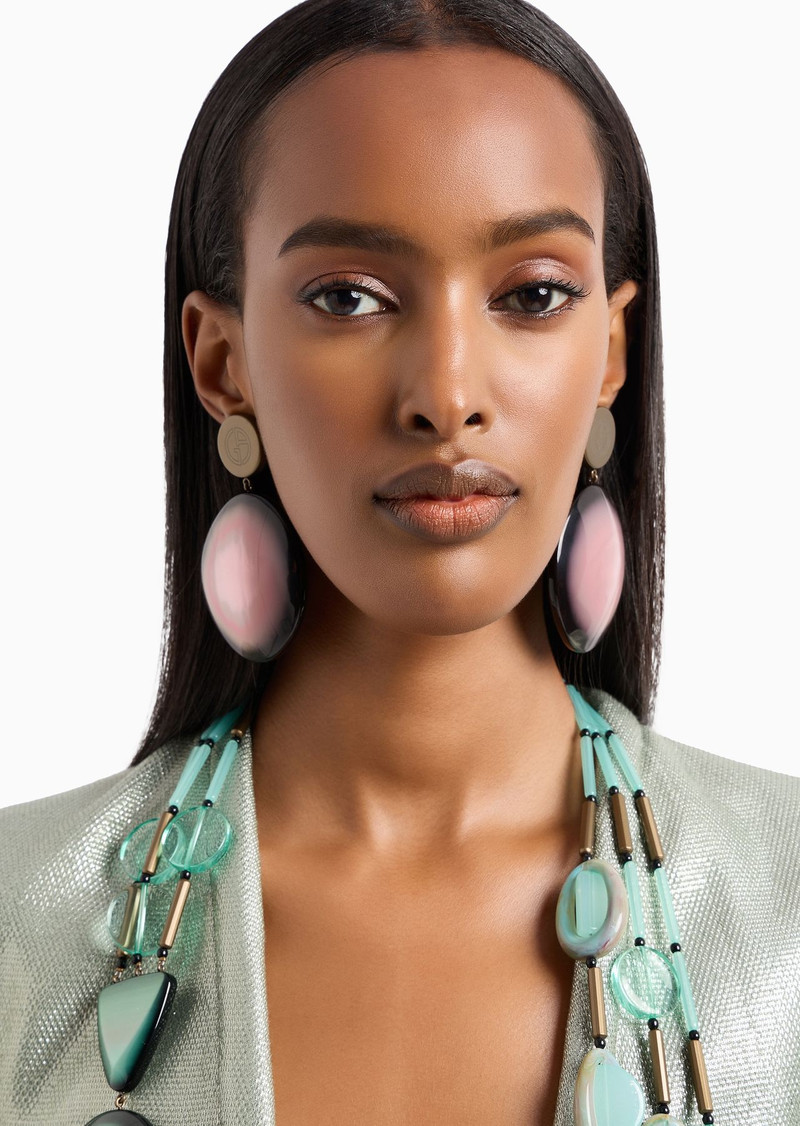 Clip-on earrings with oval resin pendant 3