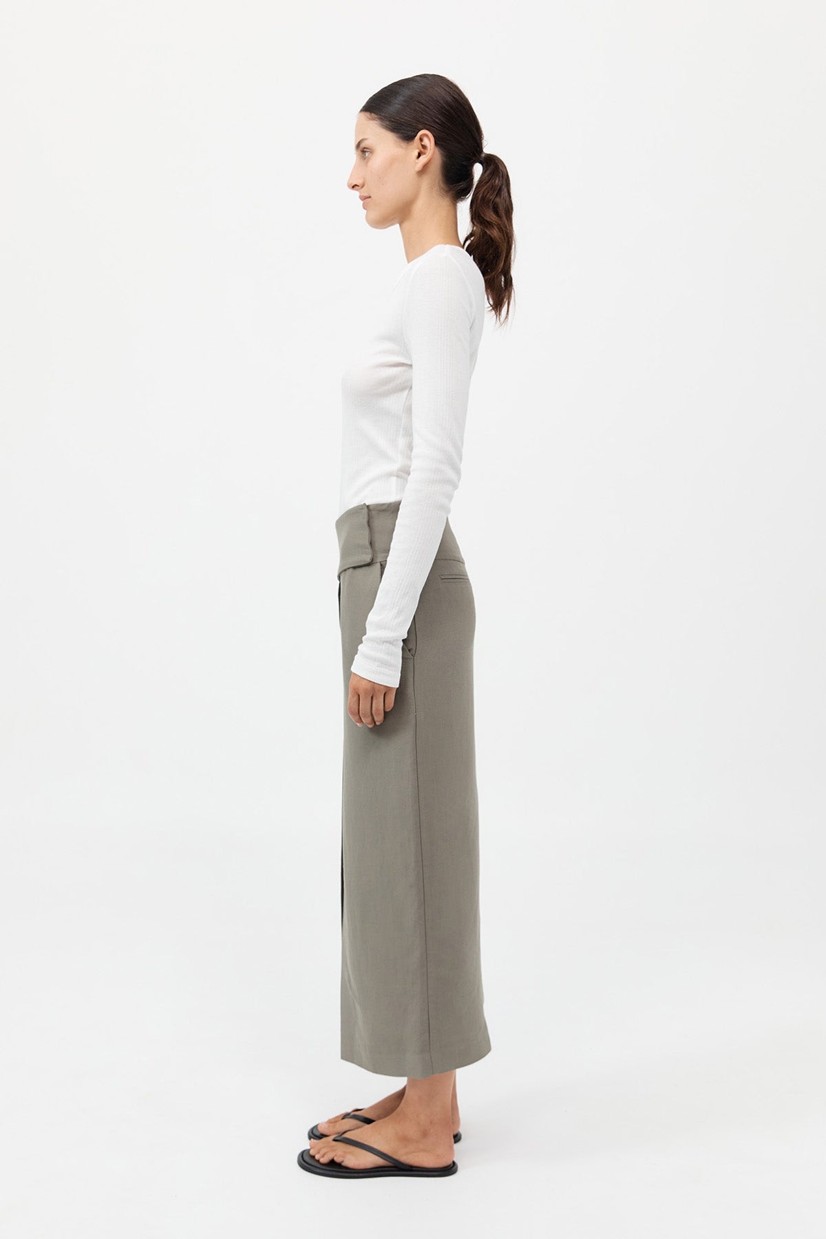 Wide Waistband Column Skirt - Smokey Olive - 5