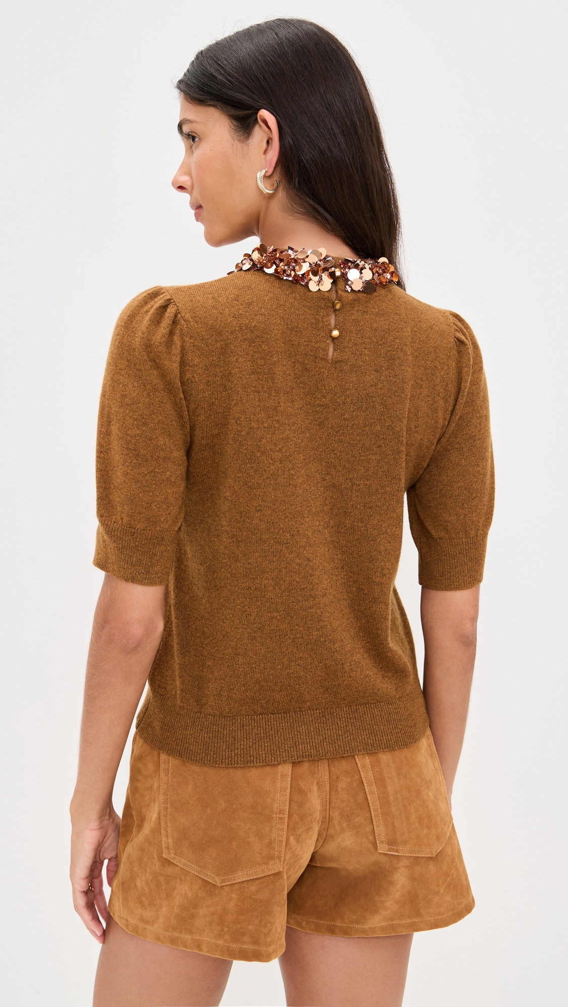 Liv Embroidered Cashmere Short Sleeve Knit - 2