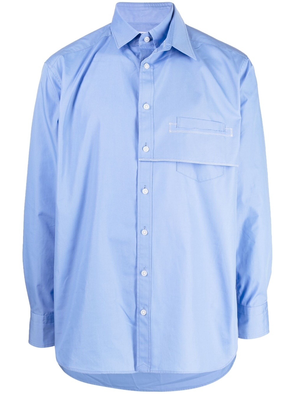 off-center half button fastening shirt