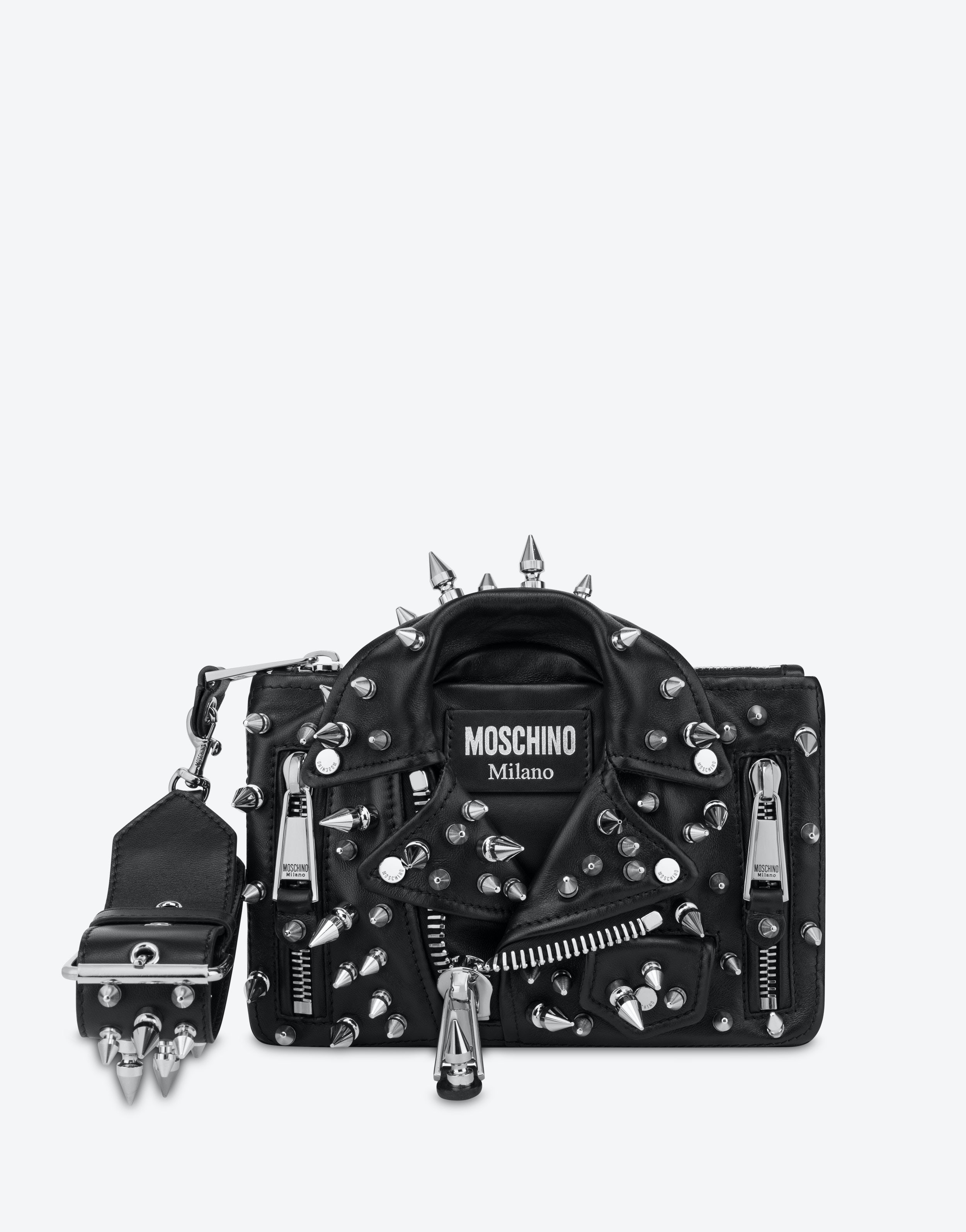 MOSCHINO BIKER BAG CLUTCH IN NAPPA LEATHER WITH STUDS - 1