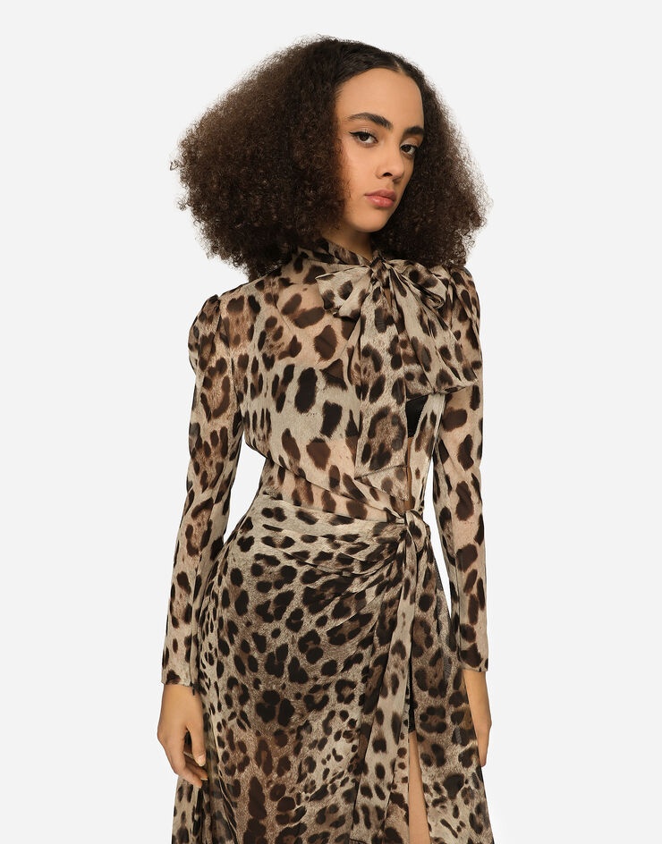 Georgette dress with leopard print and tie details - 4