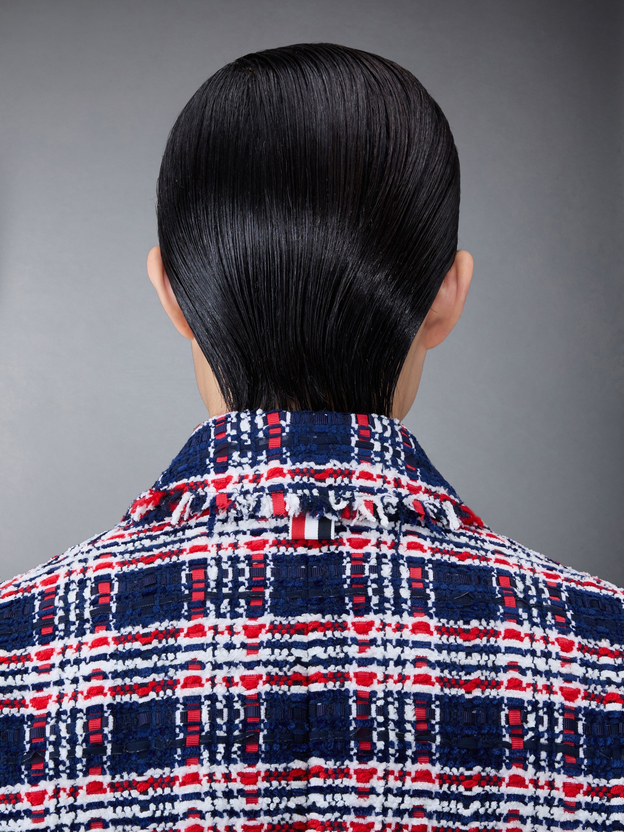 Prince of Wales Check Frayed Chenille Tweed Elongated Bal Collar Coat - 4