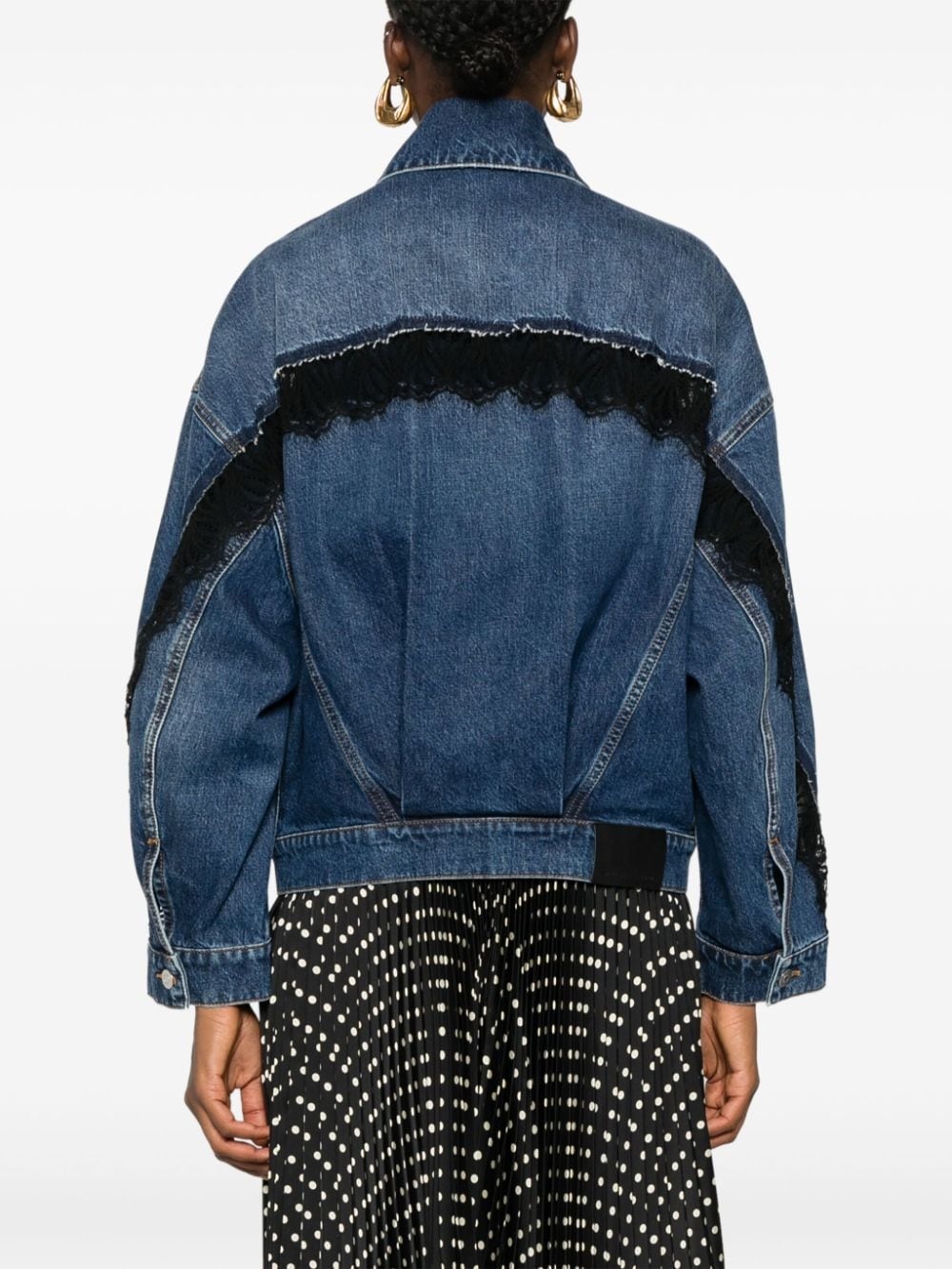 lace-detailing denim jacket - 4