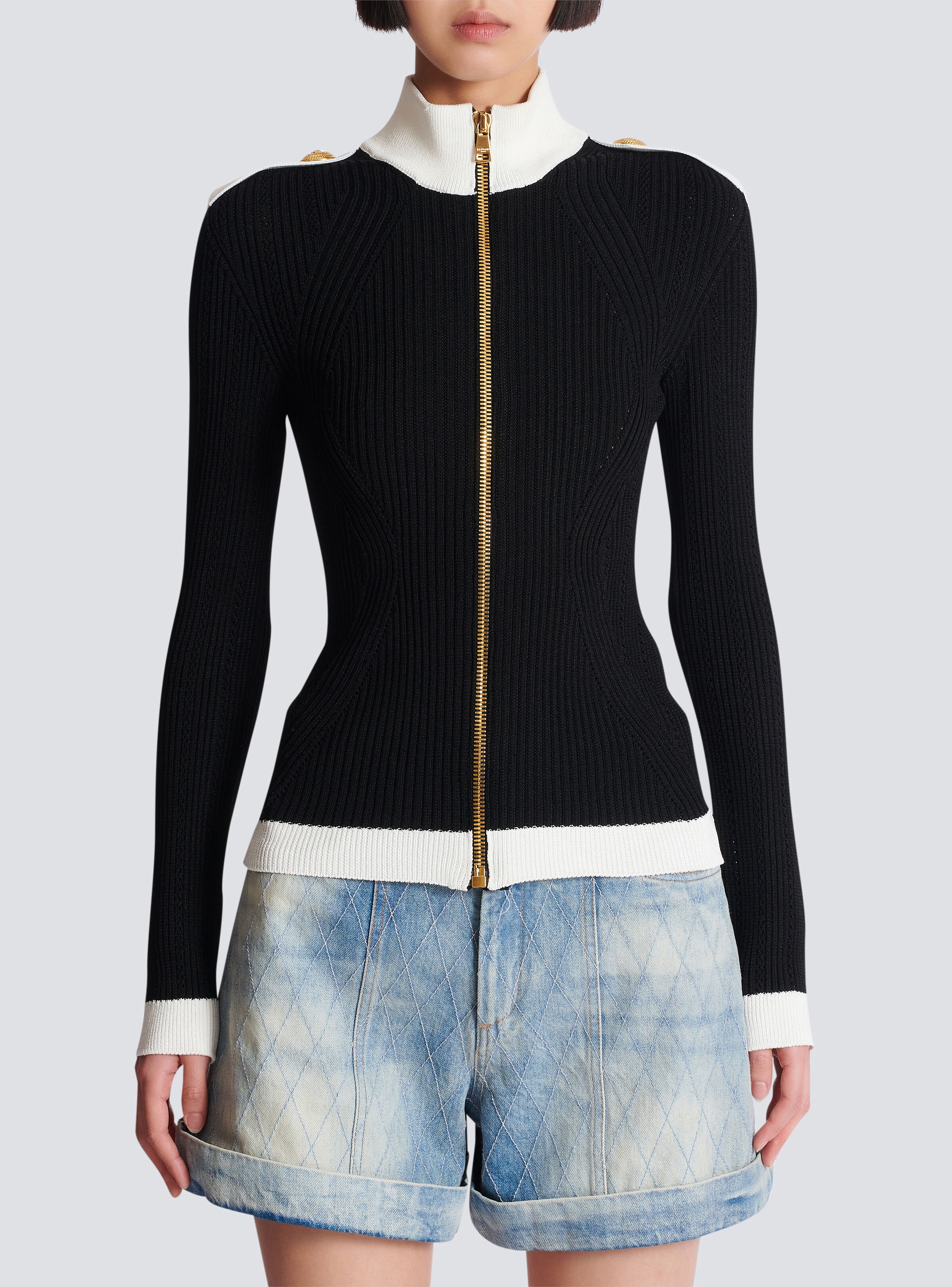 Zipped high-neck knit cardigan - 5