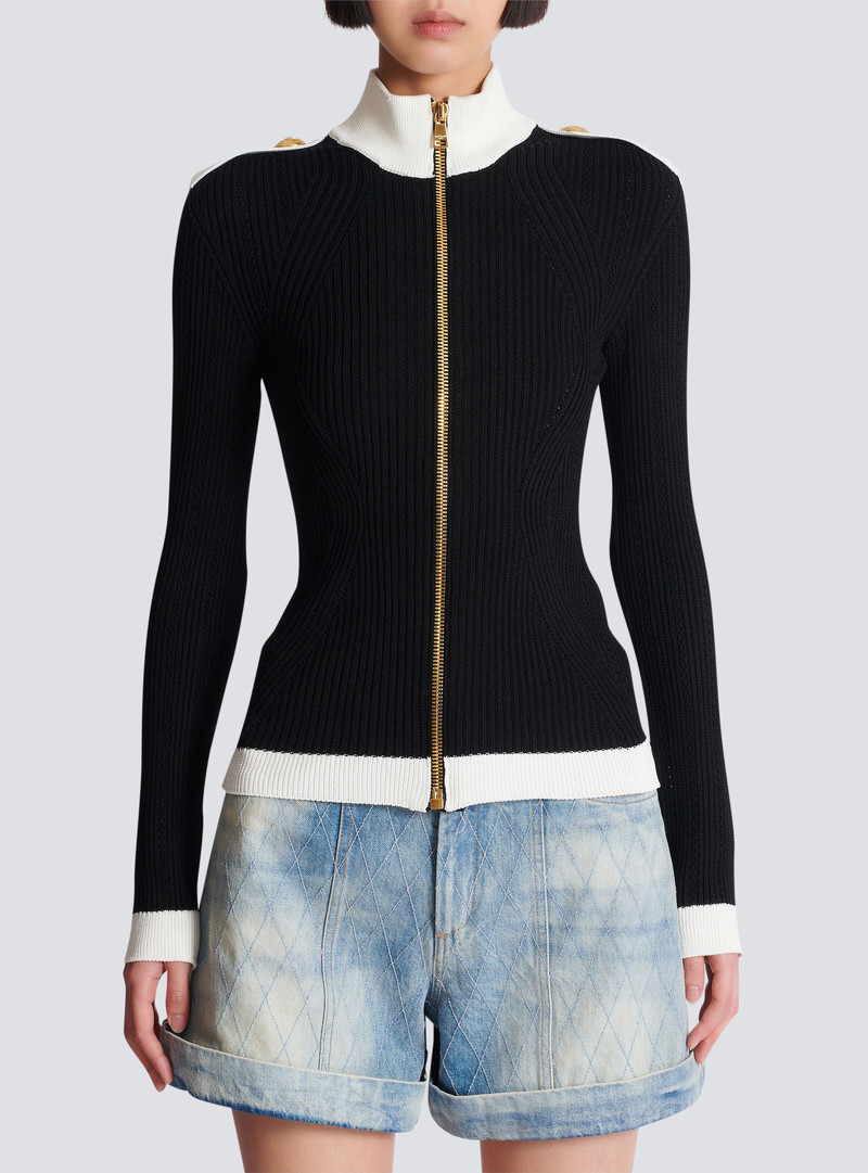 Zipped high-neck knit cardigan 5
