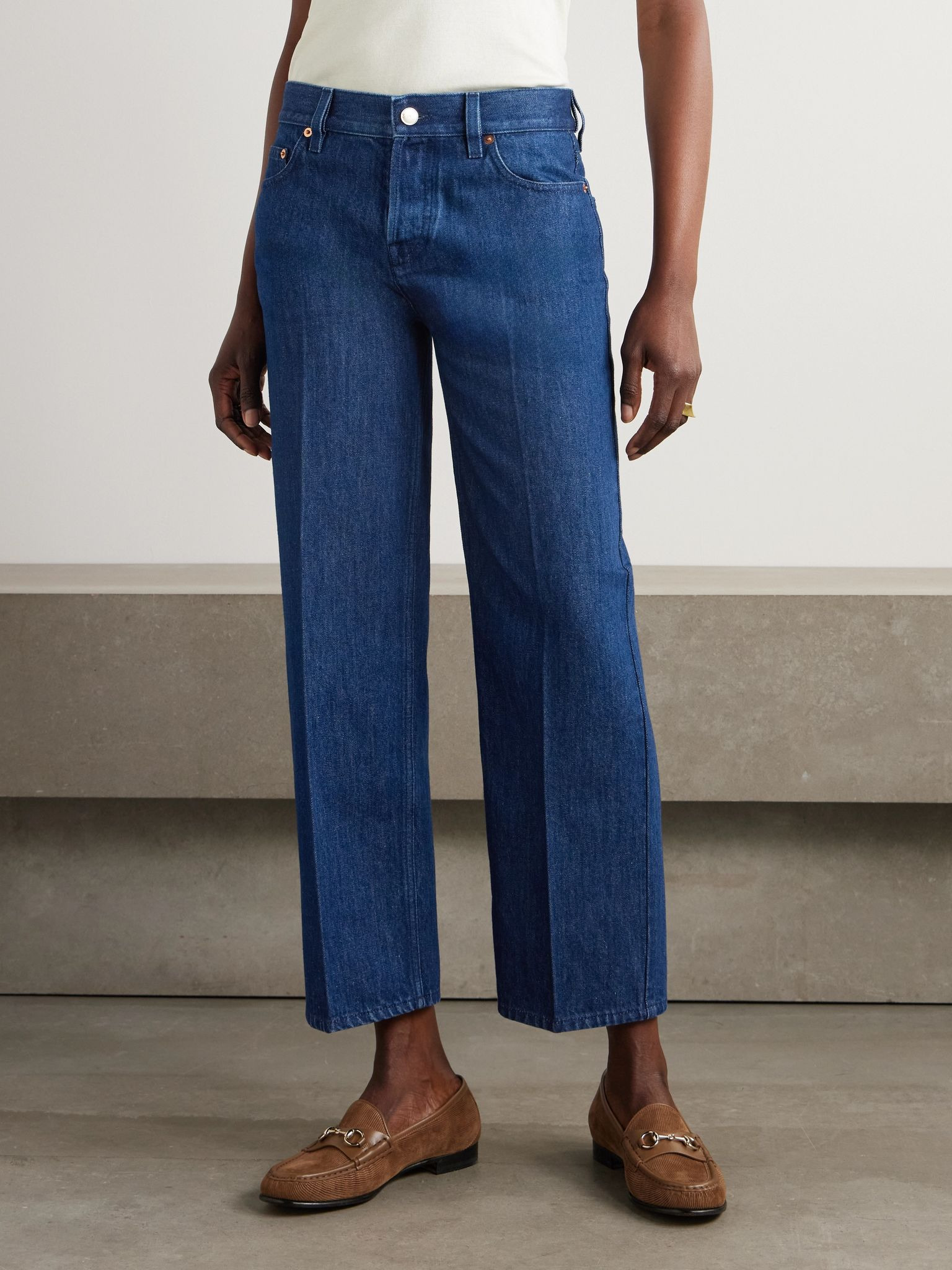 Cropped mid-rise straight-leg jeans Royal blue - 3