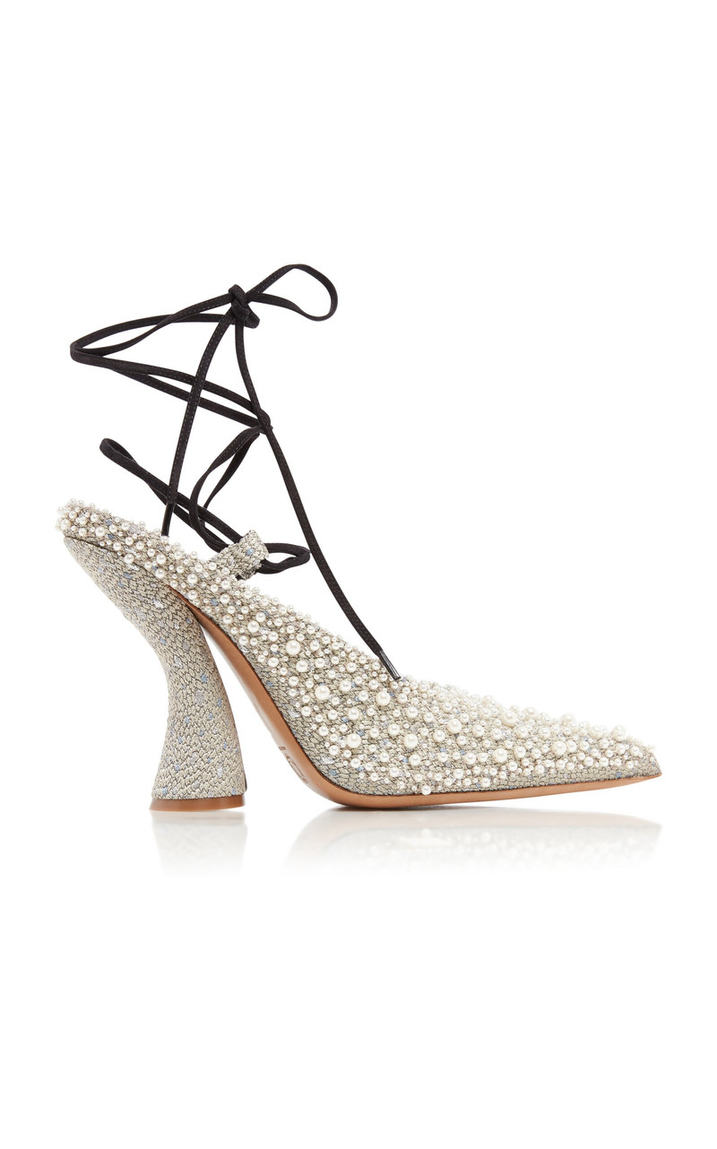 Pearl-Embellished Jacquard Pumps silver 1