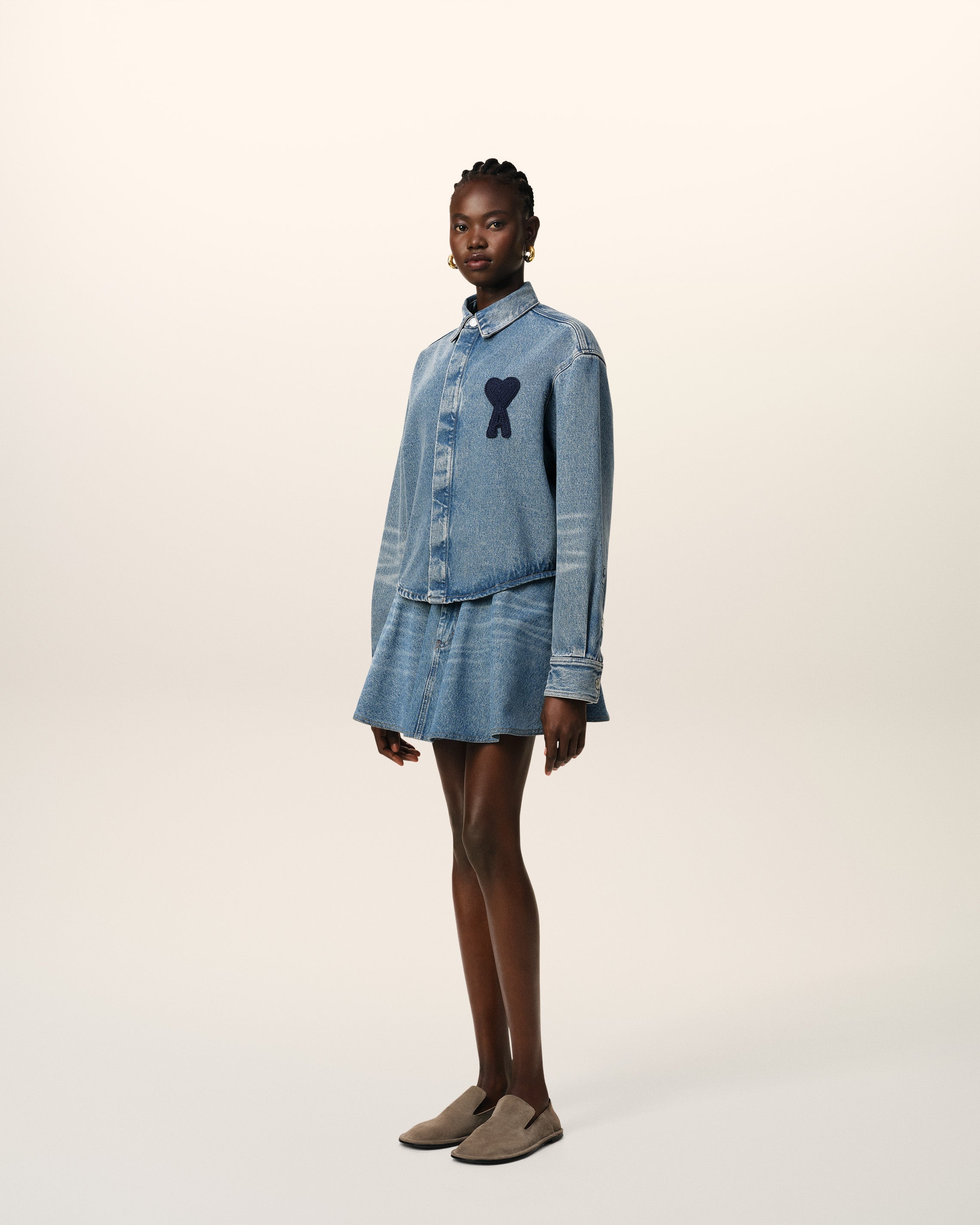 【関税&送料込】Ami Paris Mini Dress Ami De Coeur In Denim Ami De Cœur denim shirt dress in blue - Ami Paris | Mytheresa