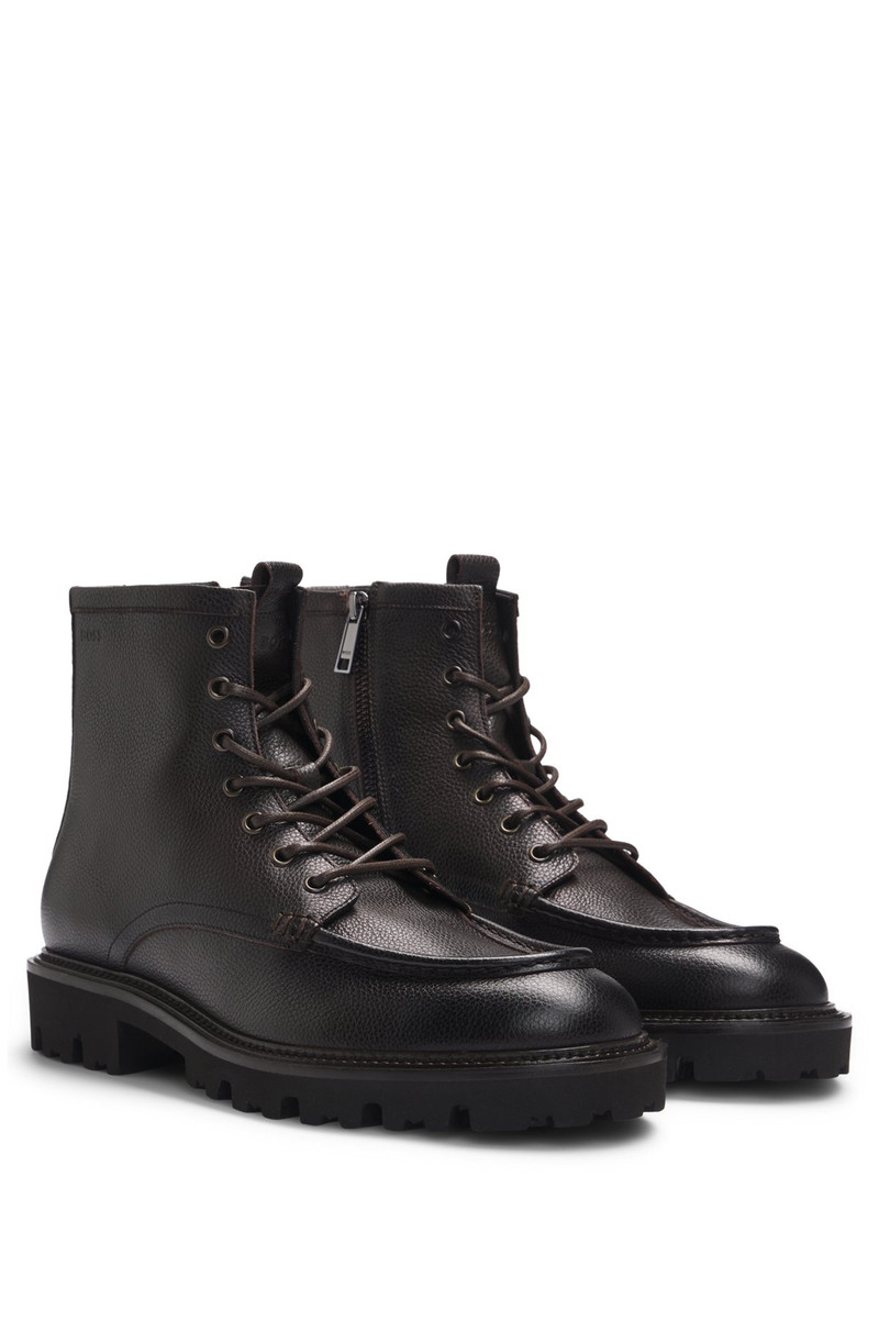 BOSS GRAINED-LEATHER HALF BOOTS WITH APRON TOE outlook