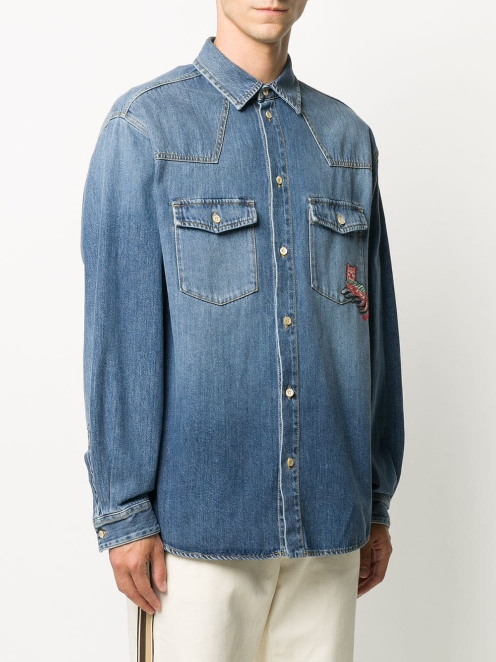 embroidered-logo denim shirt - 3