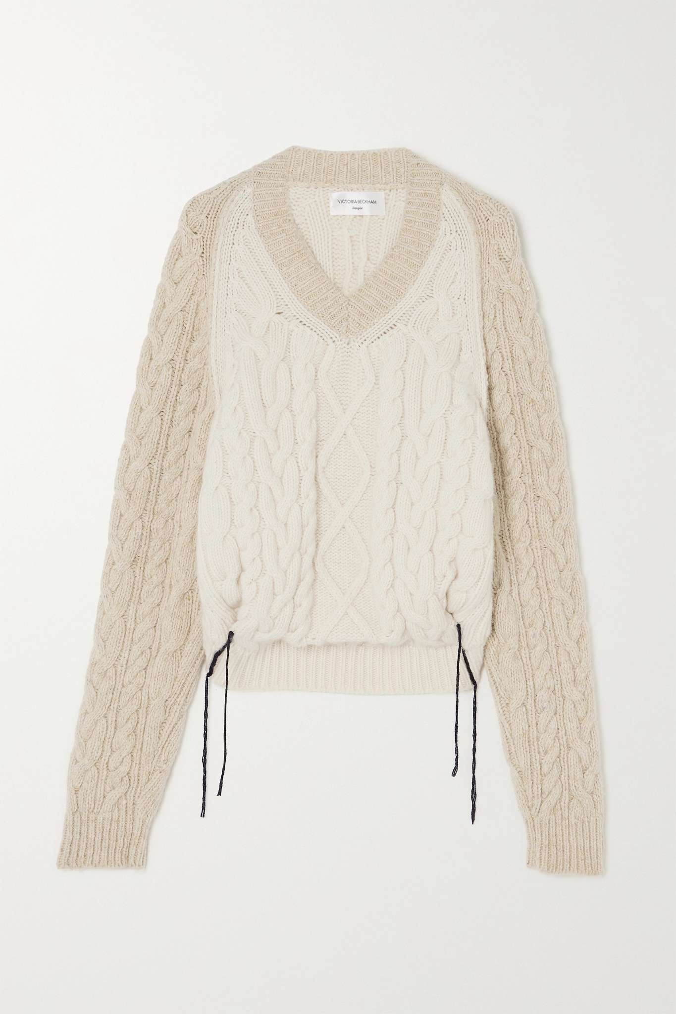 Color-block cable-knit wool sweater - 1