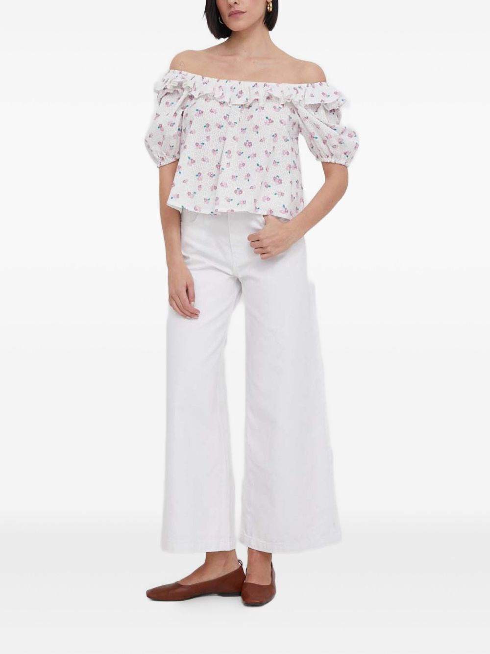 floral-print off-the-shoulder top - 2