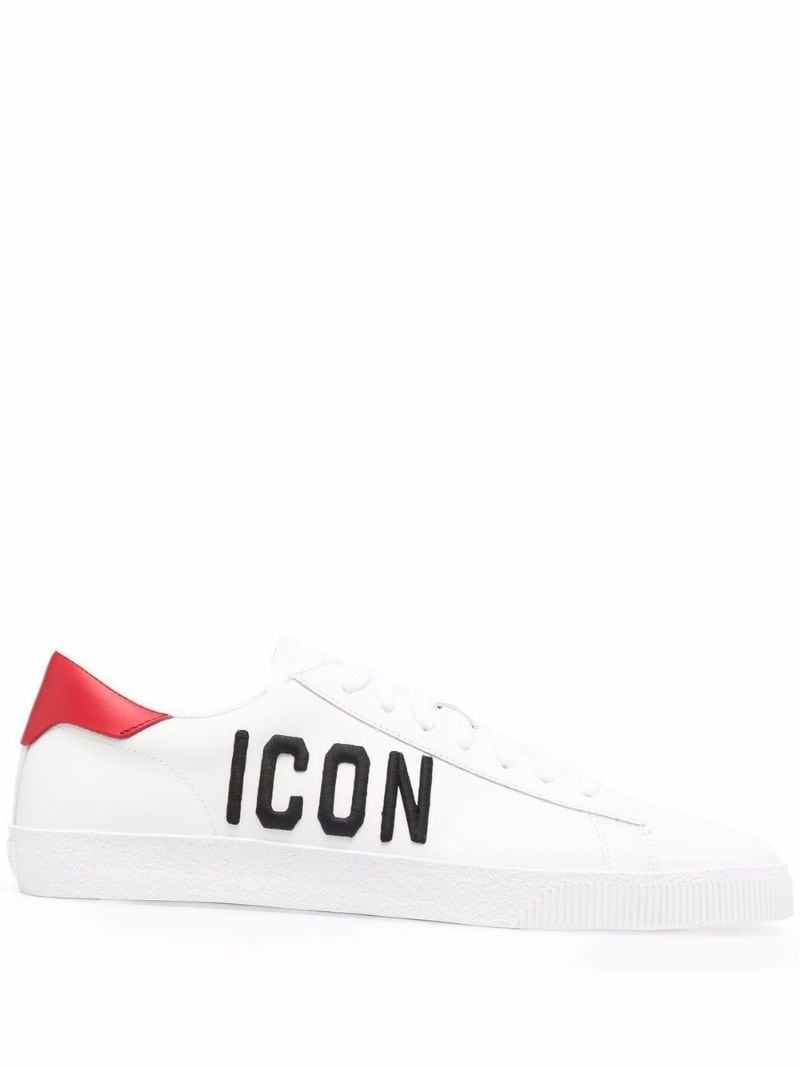 Icon embroidered leather trainers - 1