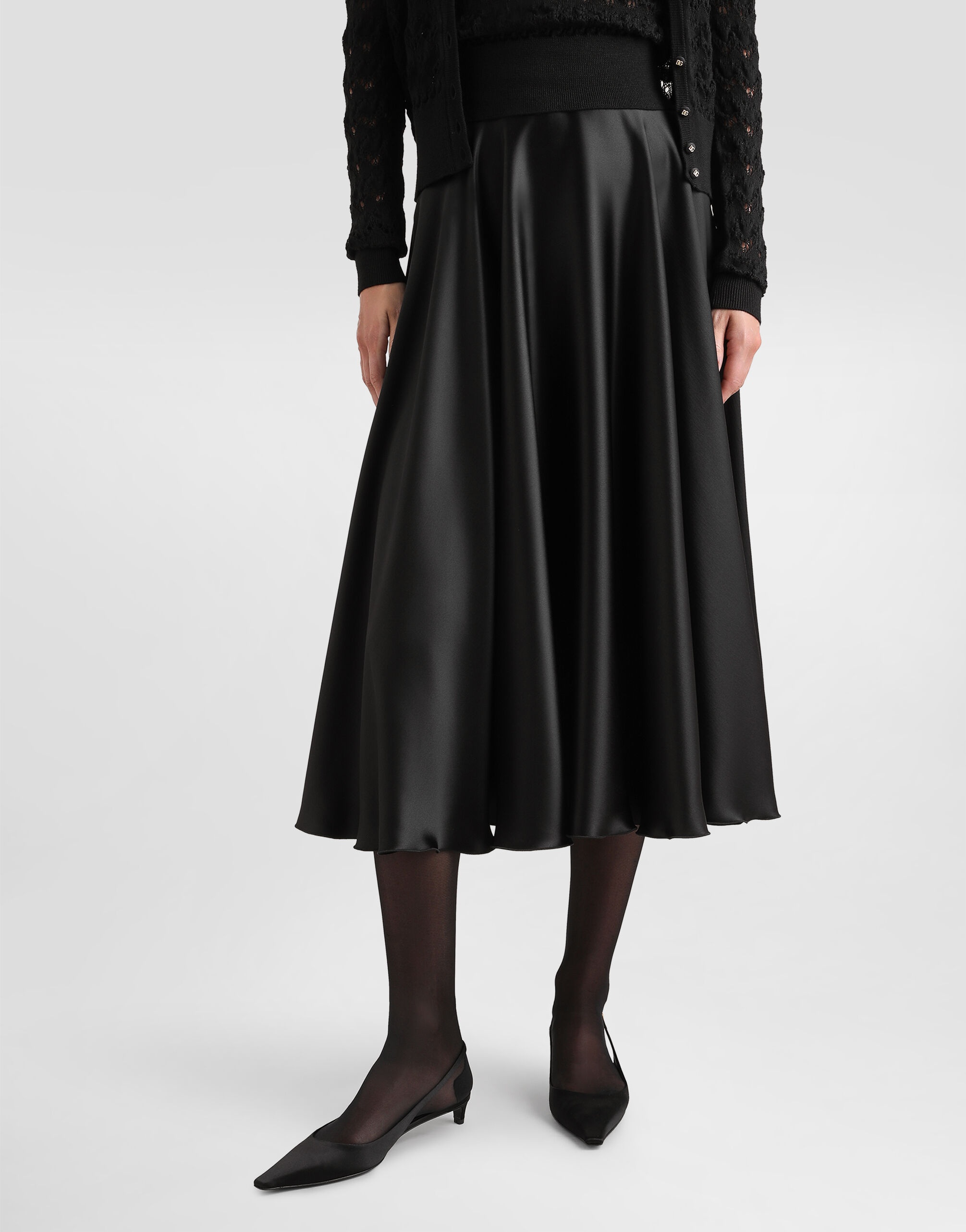 Silk satin calf-length circle skirt - 4