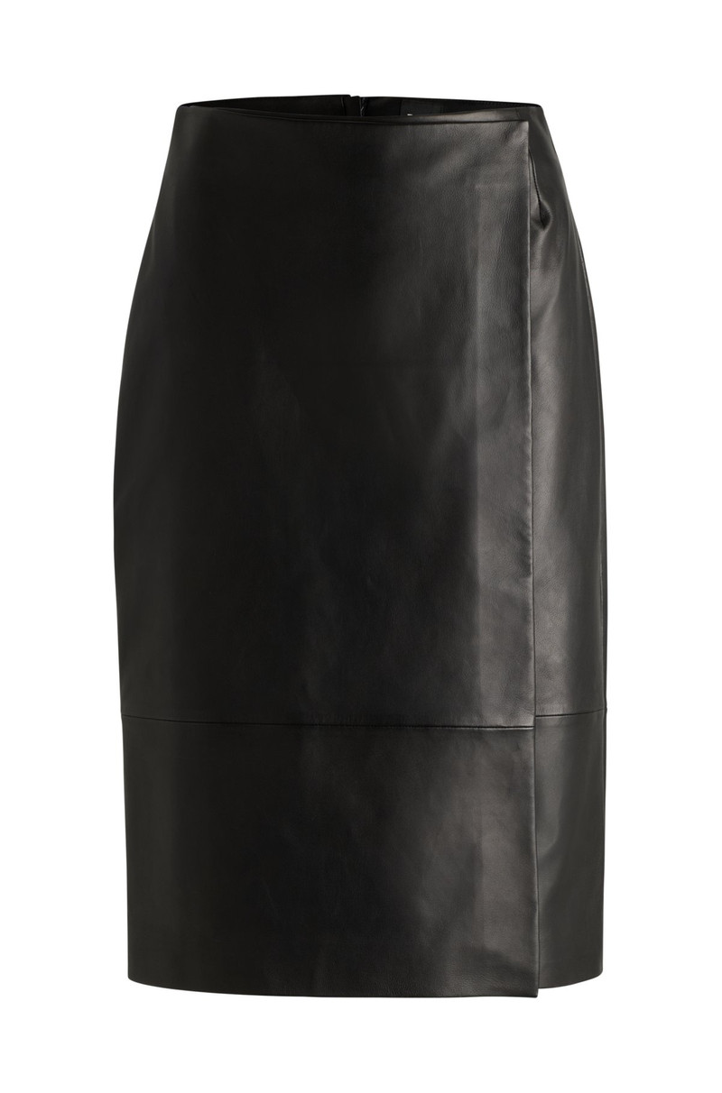 WRAP-FRONT PANEL SKIRT IN LEATHER 1