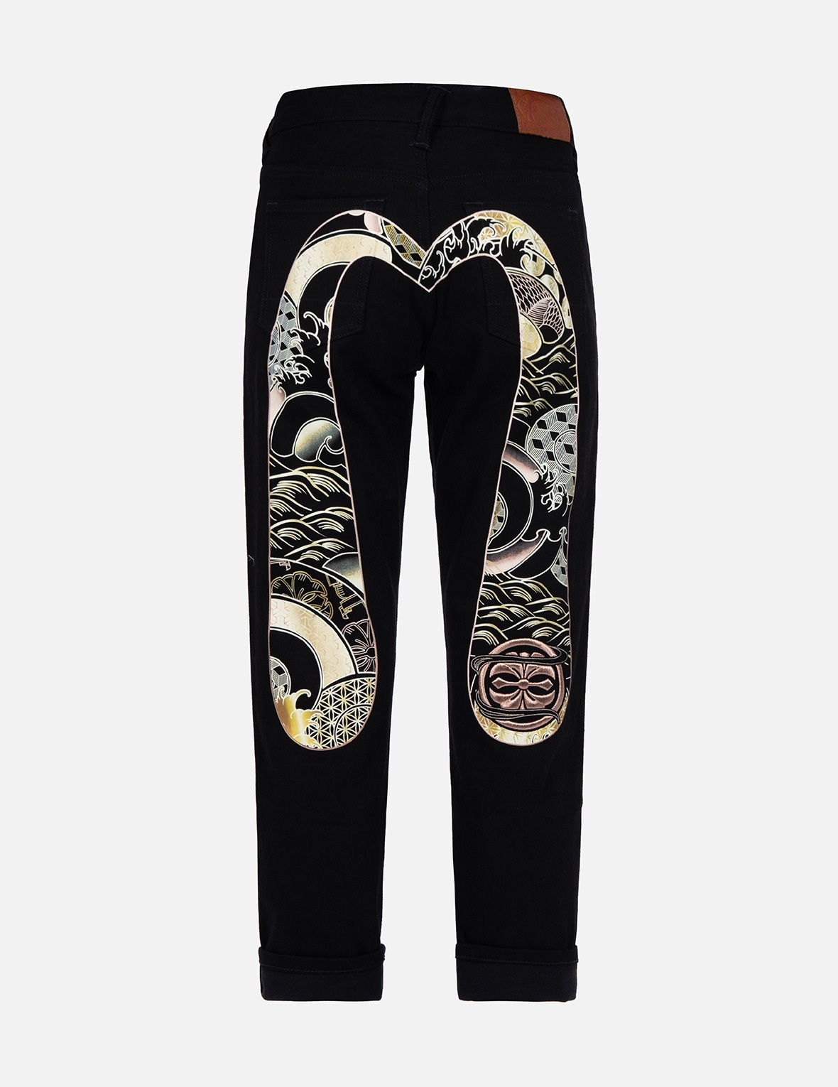 “KOI PLAYING IN THE WAVES” DAICOCK PRINT BOYFRIEND JEANS - 1
