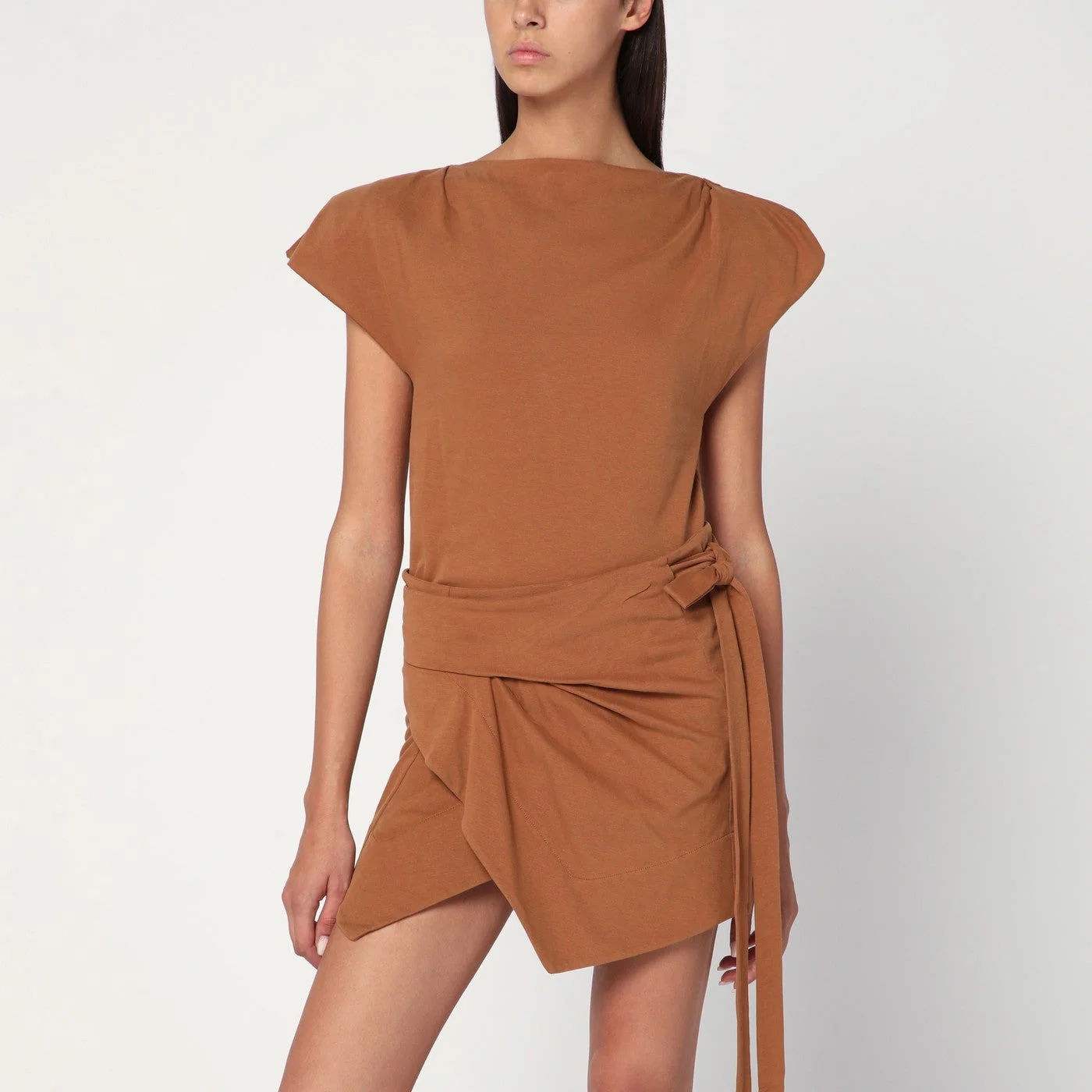 Asymmetrical Sebani T-shirt in caramel colour - 1
