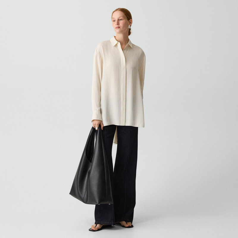 Theory High-Low Flounce Shirt in Washed Stripe outlook