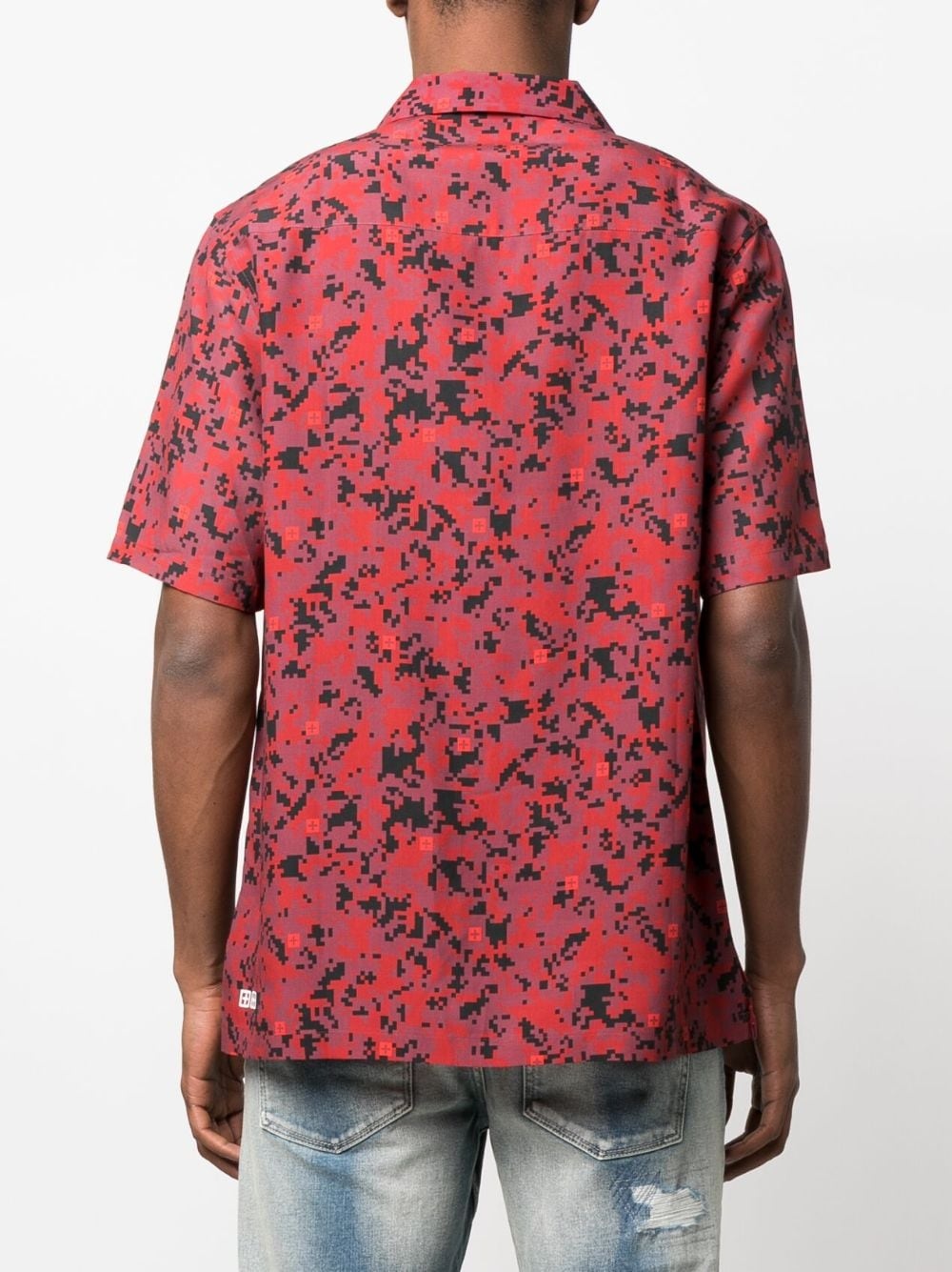 Cuban-collar pixelated-print shirt - 4