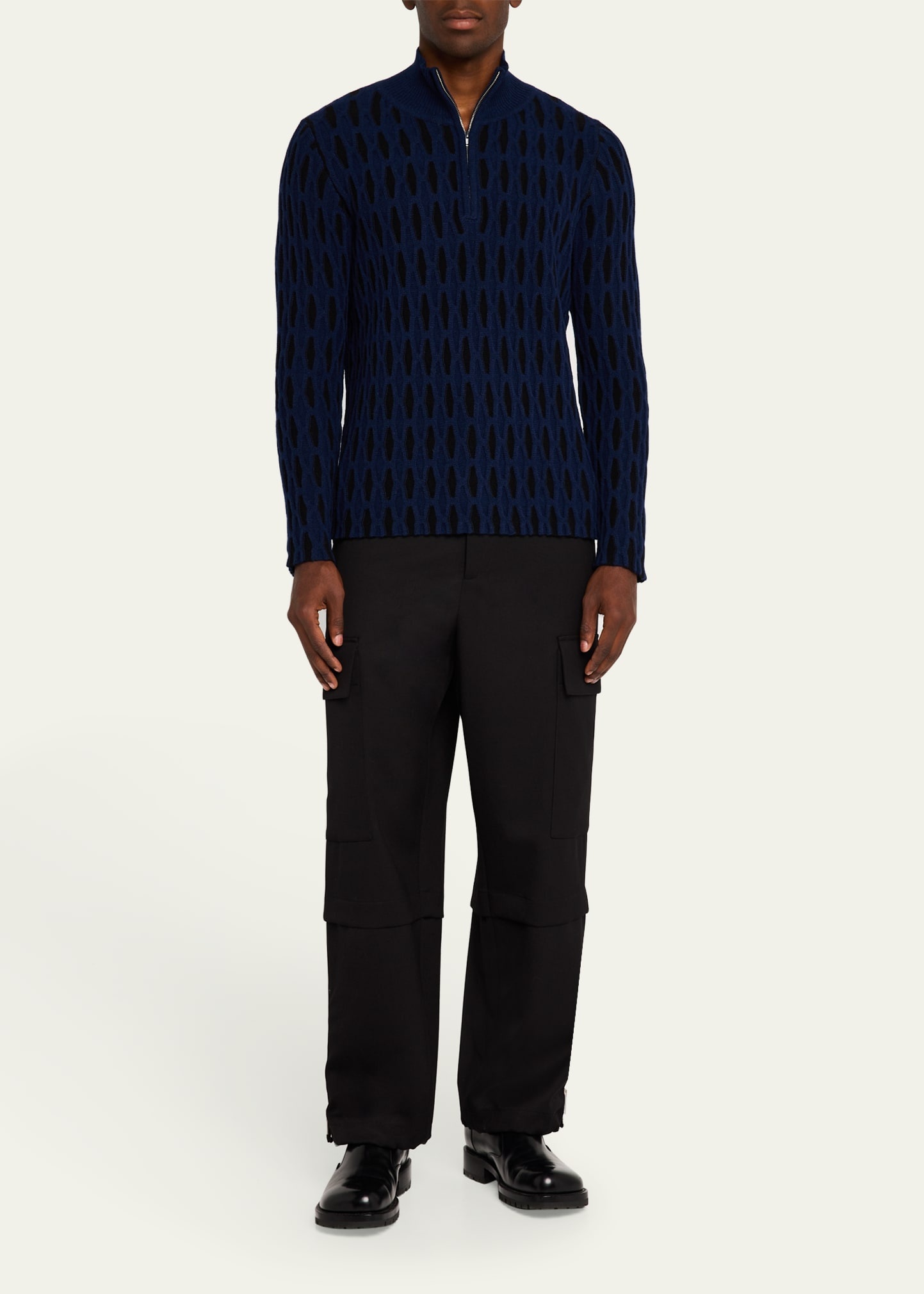 Men's Diamond Jacquard Quarter-Zip Sweater - 2