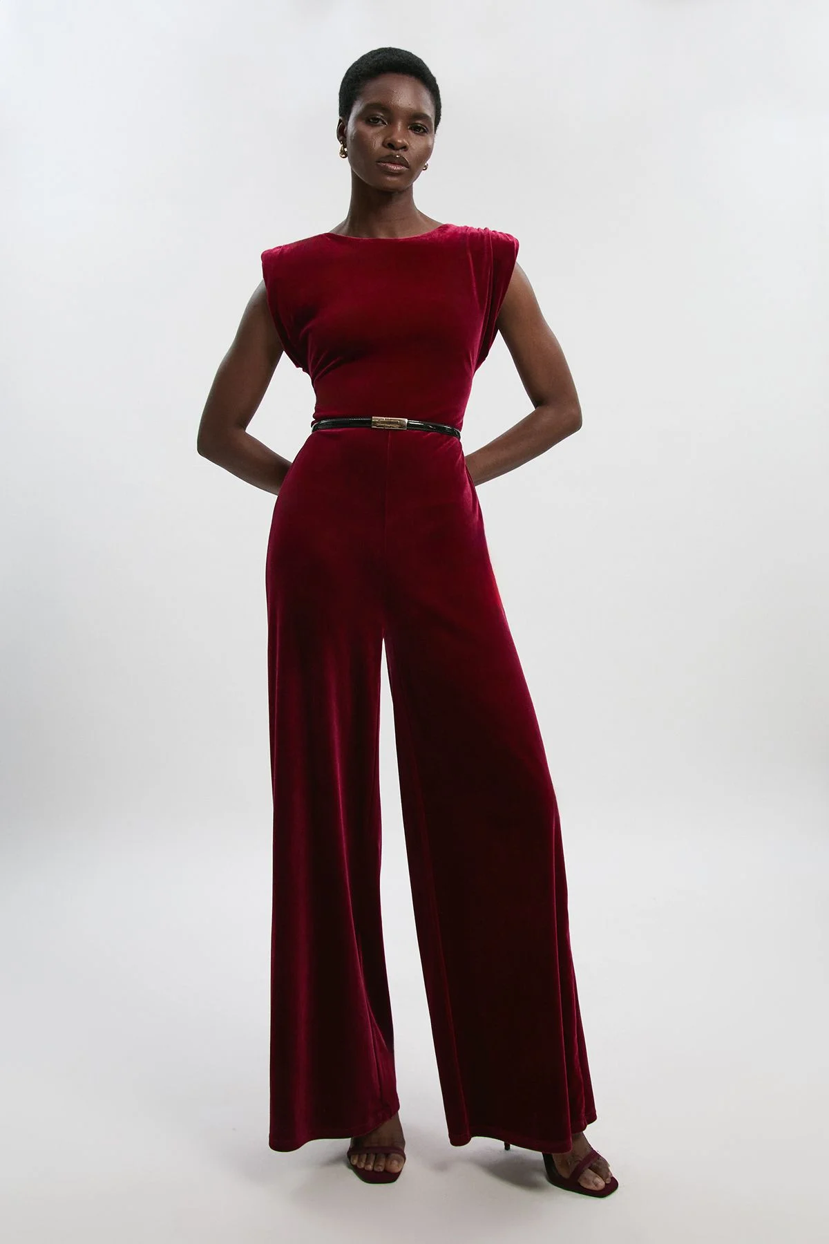 Stretch Velvet Strong Shoulder Jumpsuit - 1