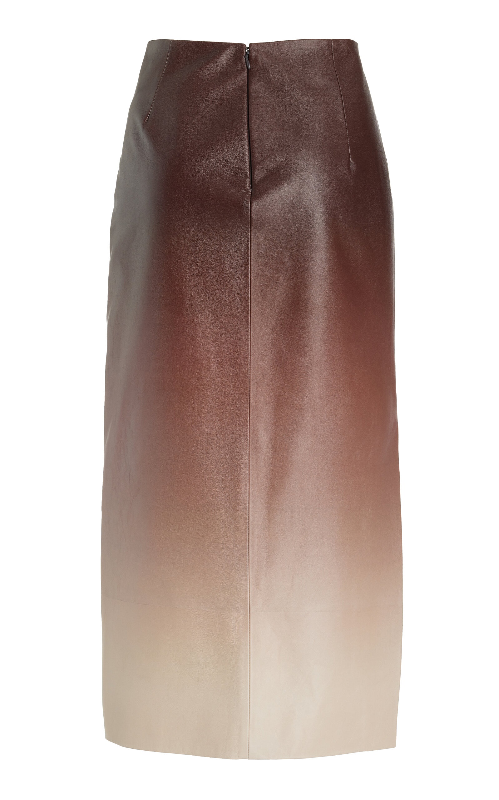 Oscar de la Renta Ombre Leather Pencil Midi Skirt brown