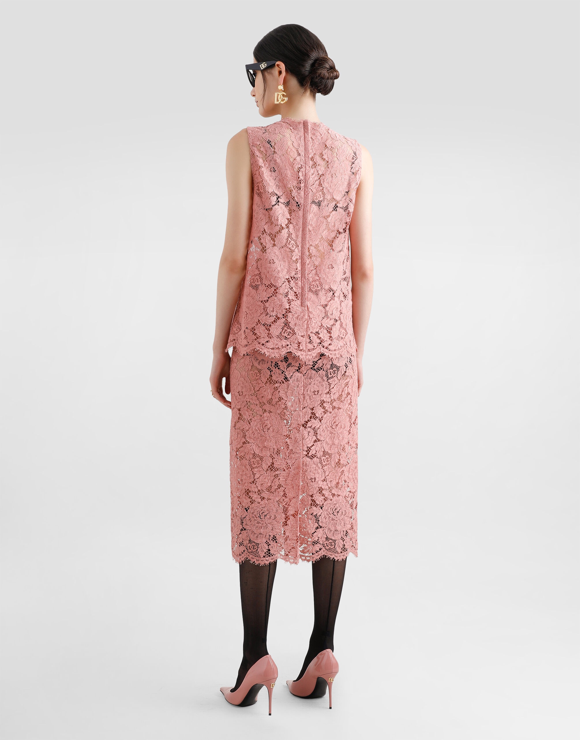 Logoed floral cordonet lace pencil skirt - 3