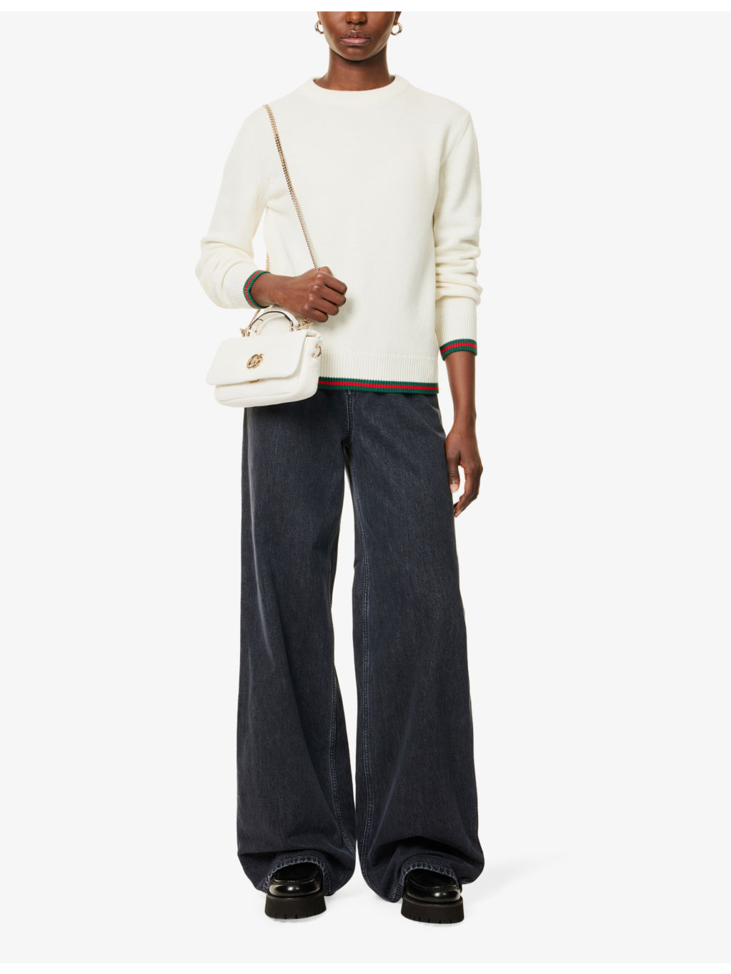 Regular-fit striped-trim wool-cashmere blend knit jumper - 2