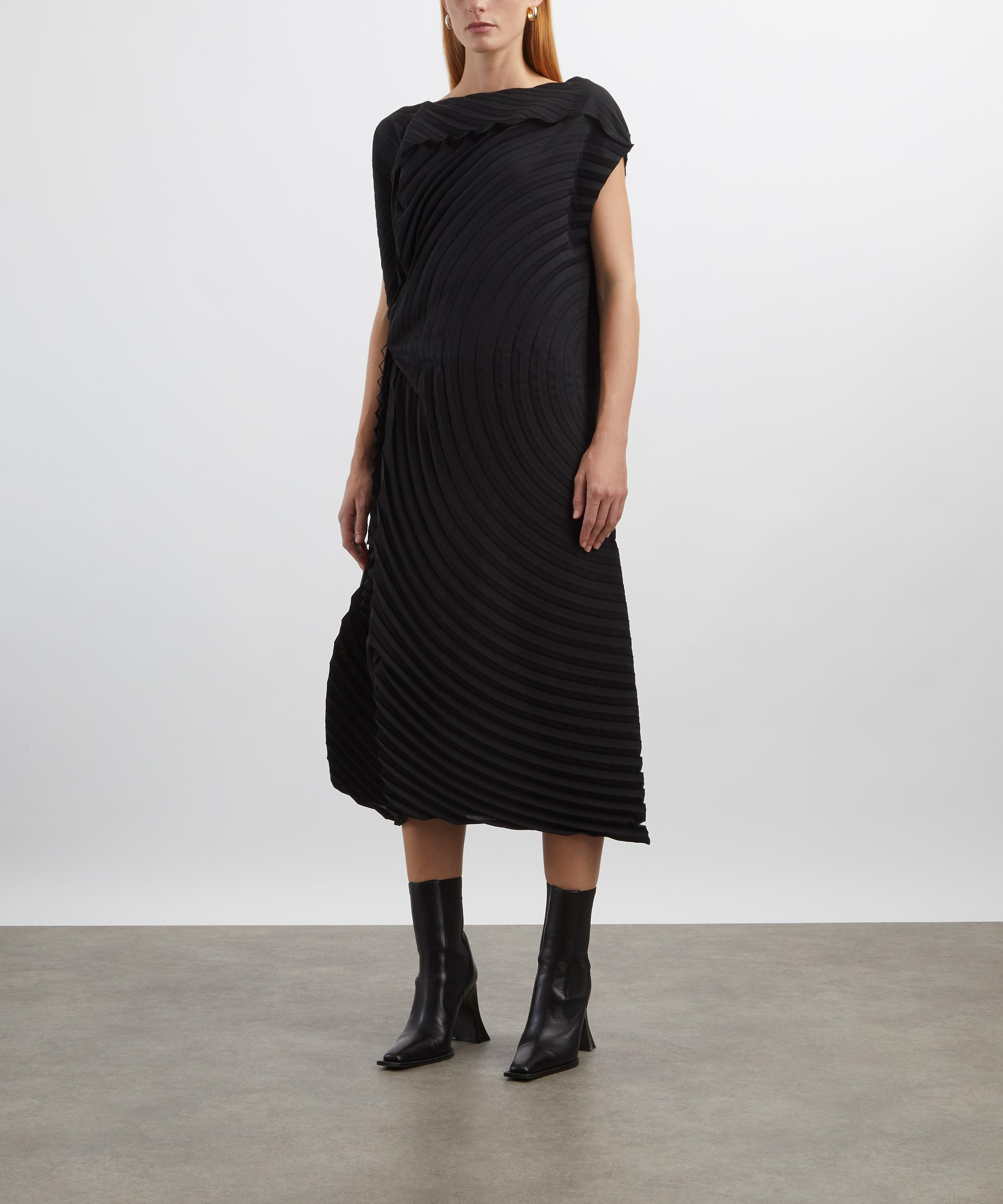PAPER BAG PLEATS Black Midi Dress - 3