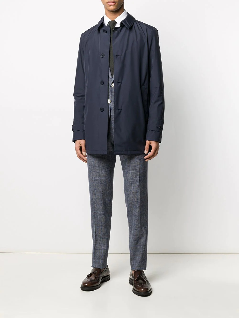 point-collar button-through coat - 2