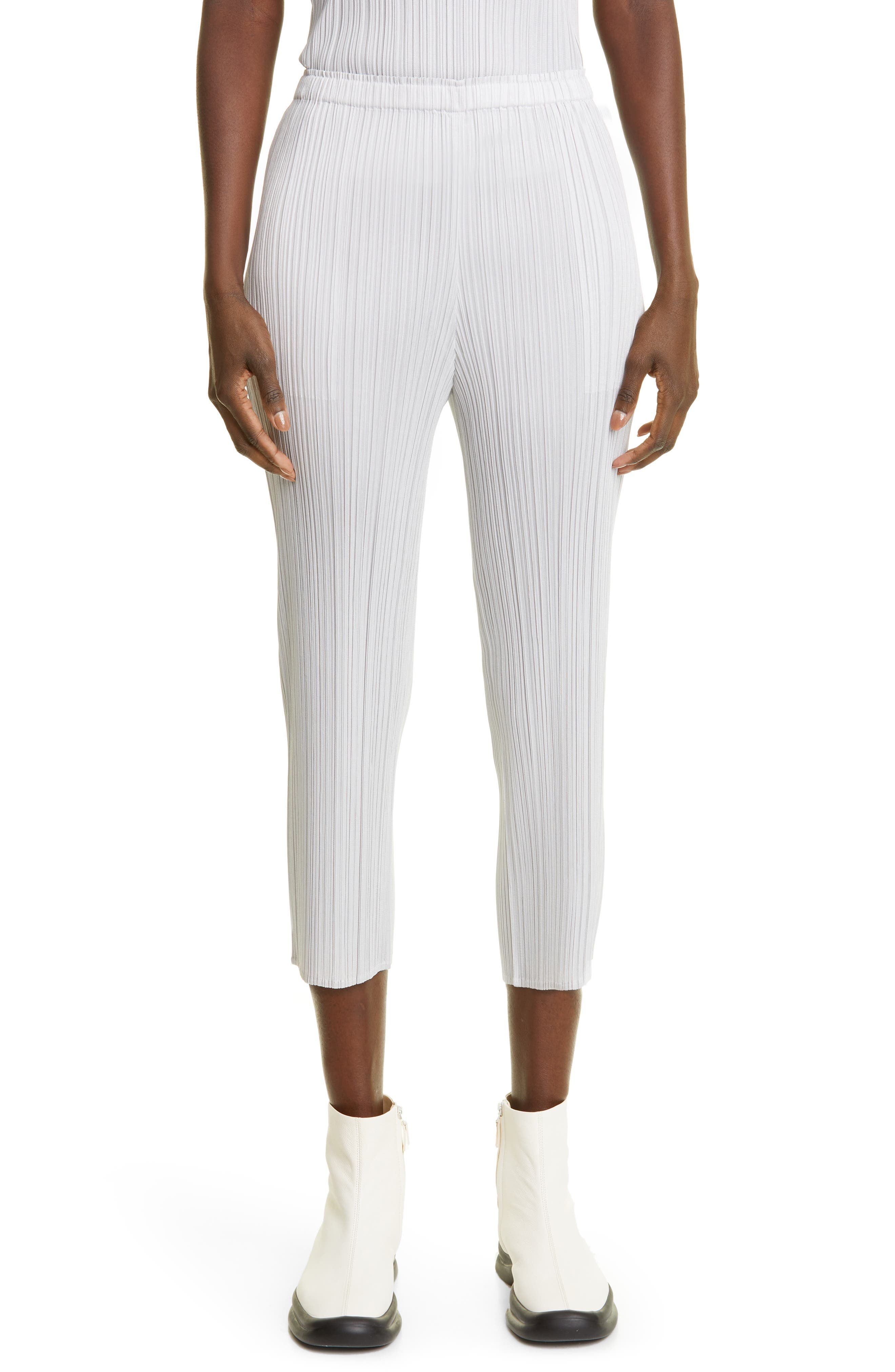 Pleats Please Issey Miyake Pleated Crop Skinny Pants in Light Grey at Nordstrom - 1