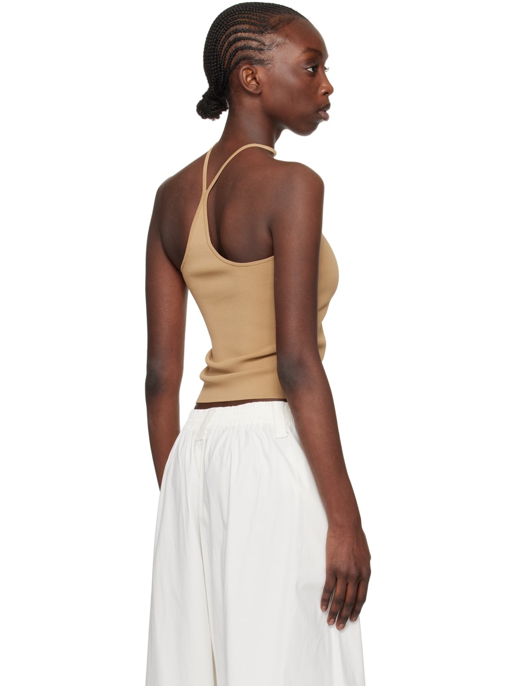 Tan Reverse Halter Tank Top - 3