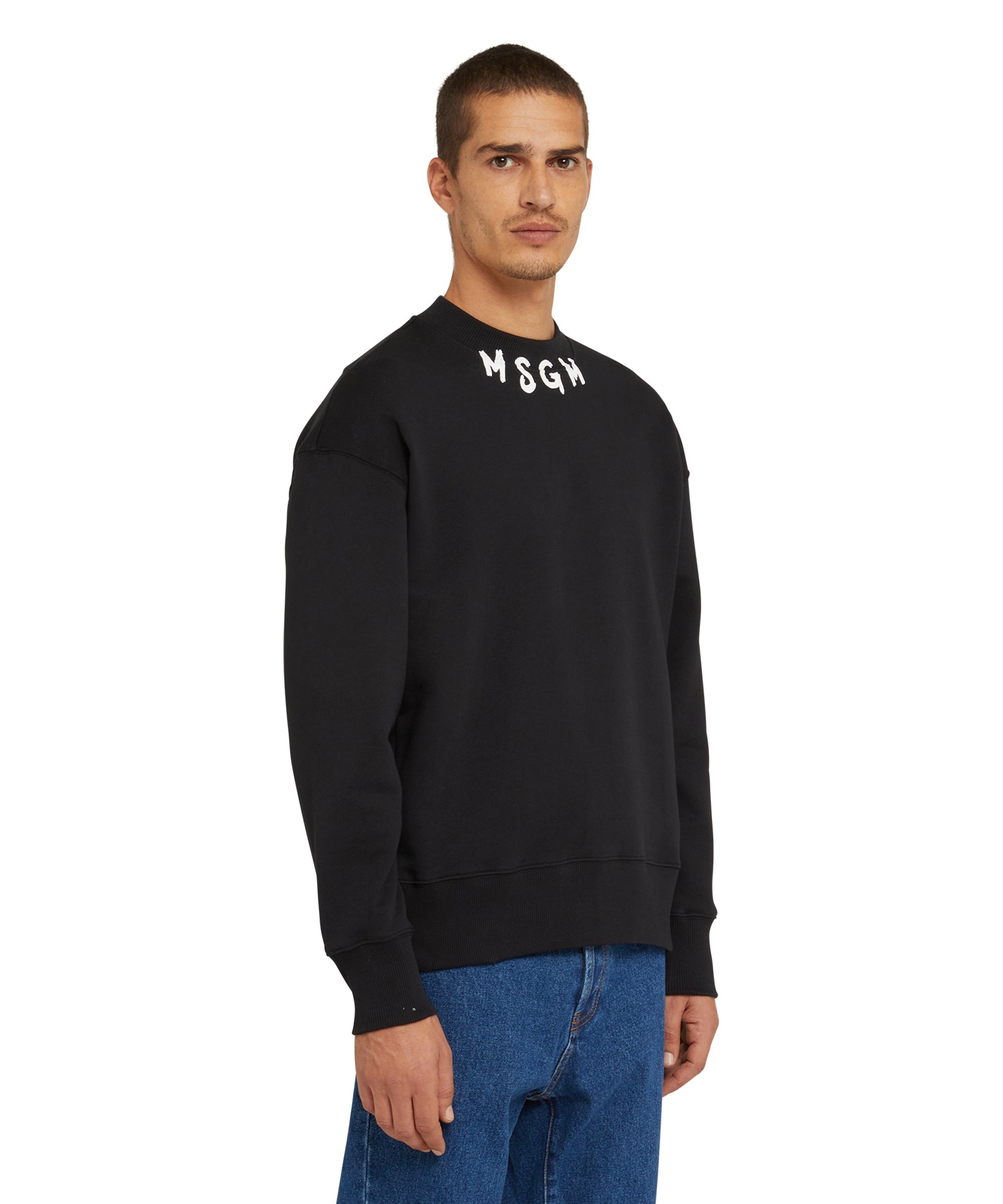 Cotton crewneck sweater wth MSGM brushstroke logo positioned at the neck - 4