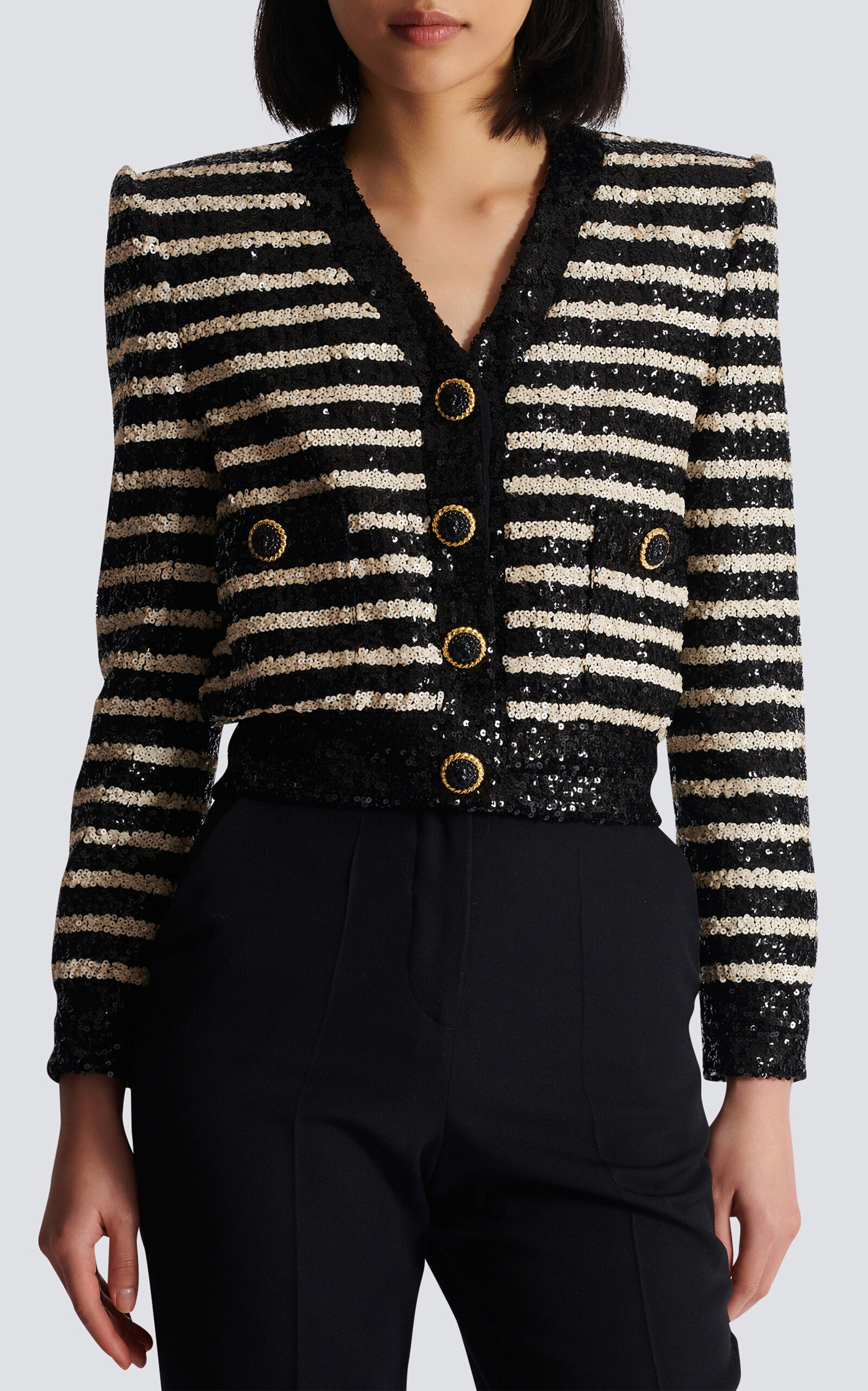 Sequined Knit Jacket black/white - 3