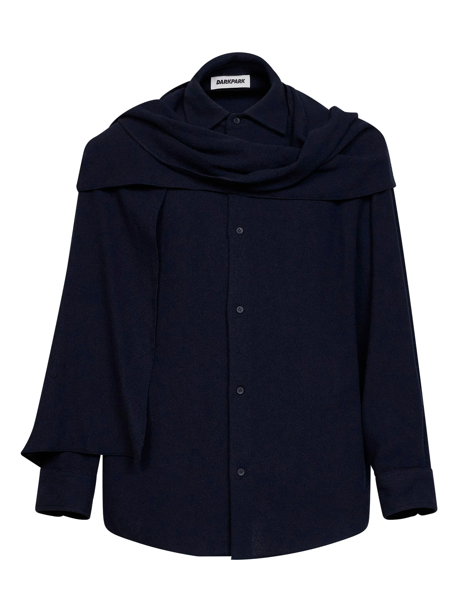 Blue george cashmere wool detachable scarf shirt - 1