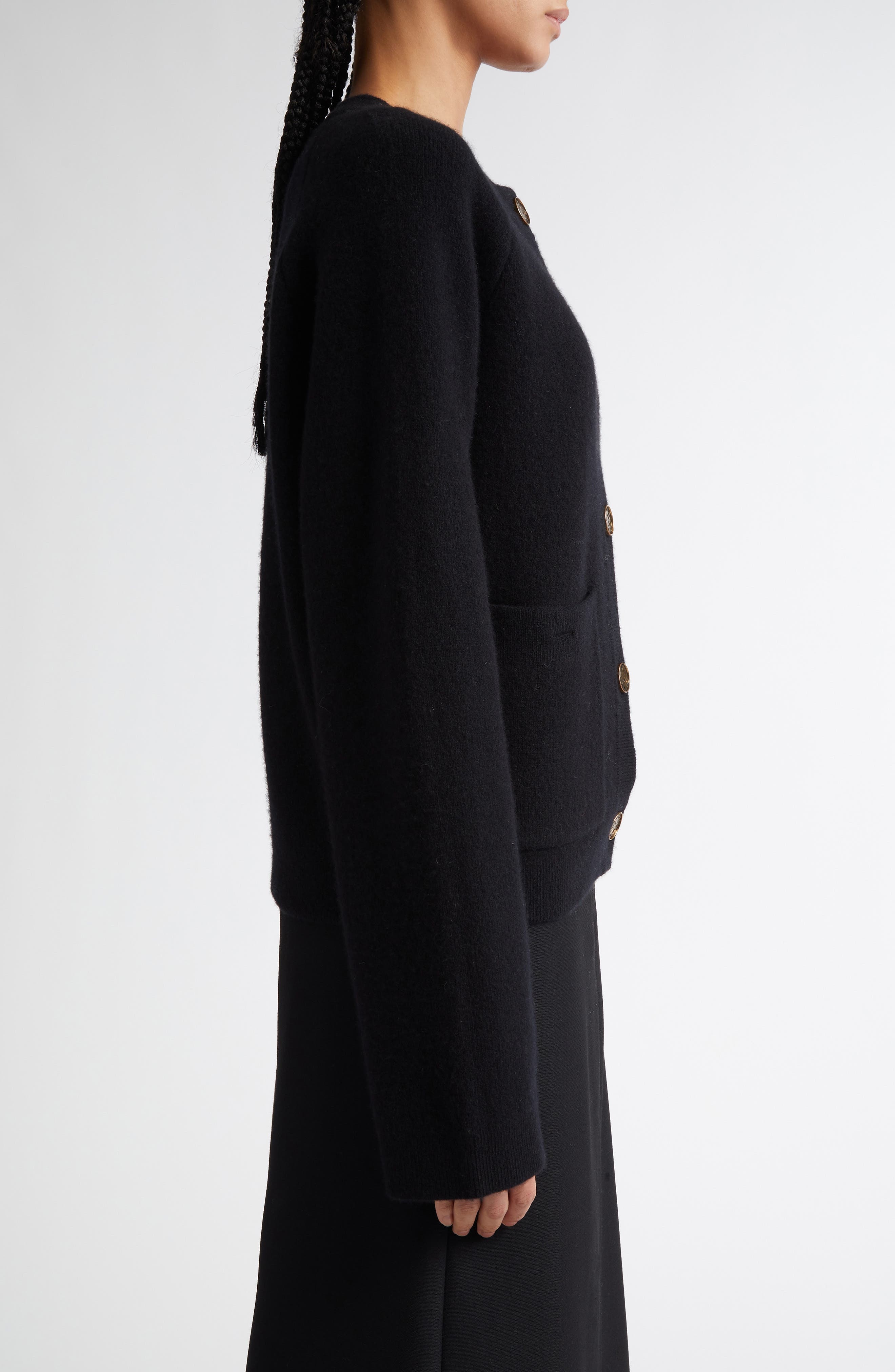 TOTEME Hammered Button Wool & Cashmere Blend Cardigan in Black at Nordstrom - 4
