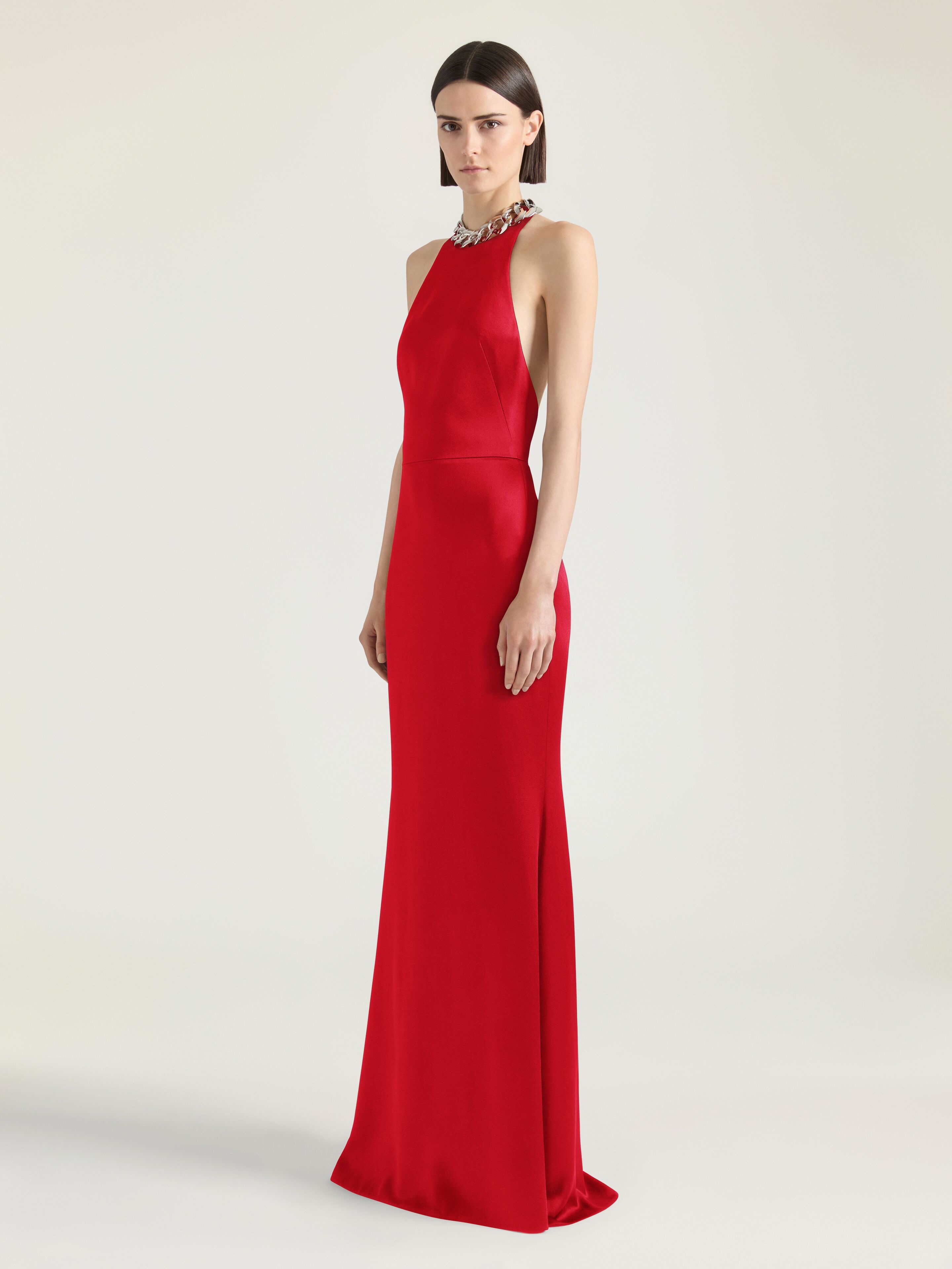 HALTER NECK DRESS IN CREPE AND SATIN - 2