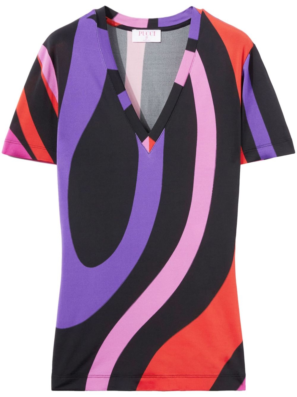 abstract-print satin T-shirt - 1