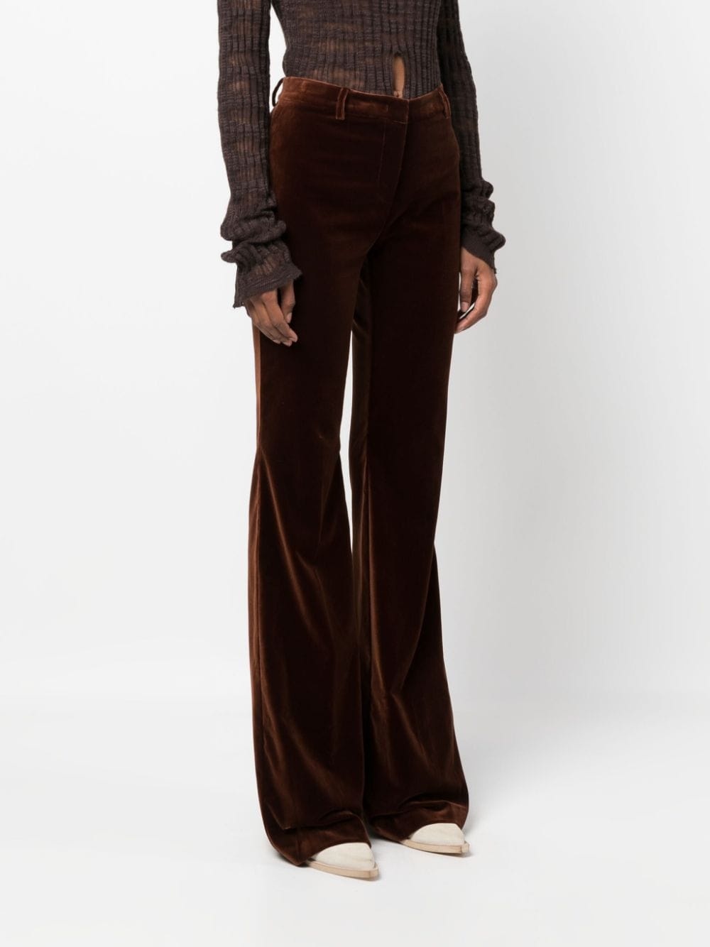 mid-rise velvet flared trousers - 3