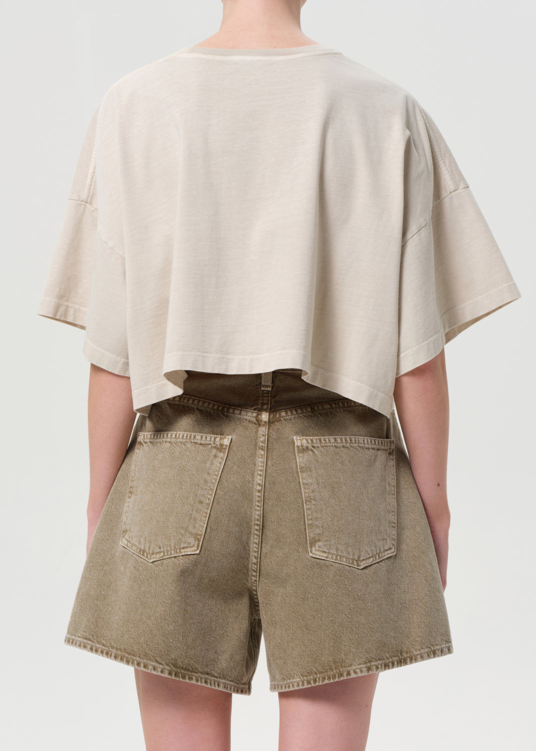 ARLI OVERSIZED CROPPED TEE IN BROWN RICE - 3