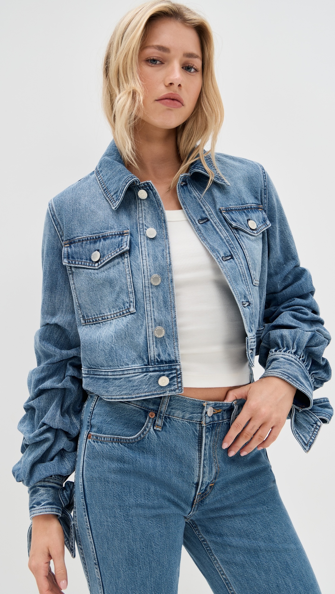 Tiff Denim Jacket with Bow Sleeve - 1