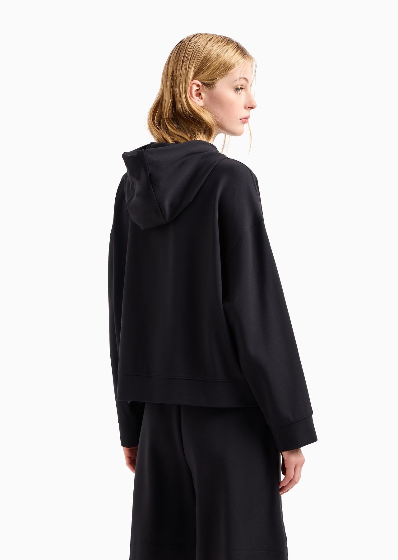 Hooded sweatshirt in Milano-stitch fabric with logo tape - 4