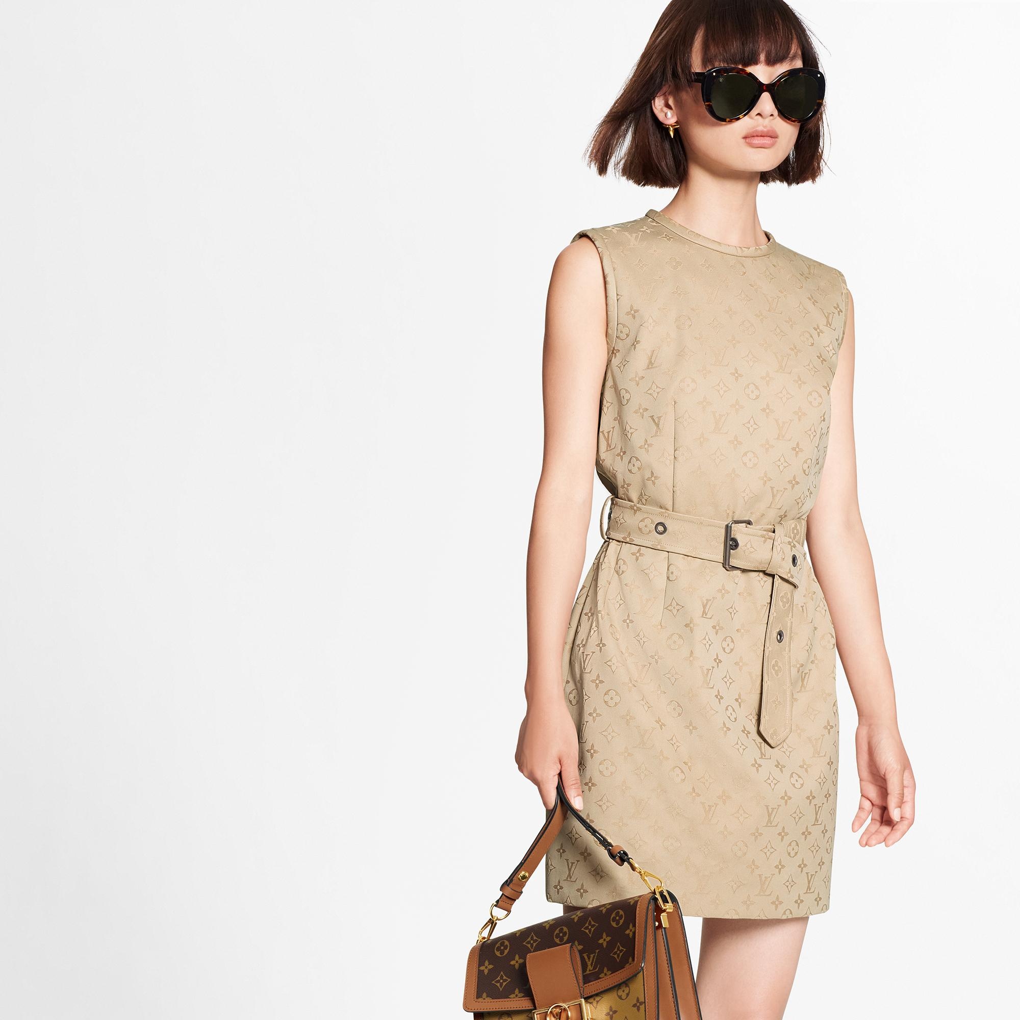 Monogram Jacquard Gabardine Dress with Tonal Belt - 3