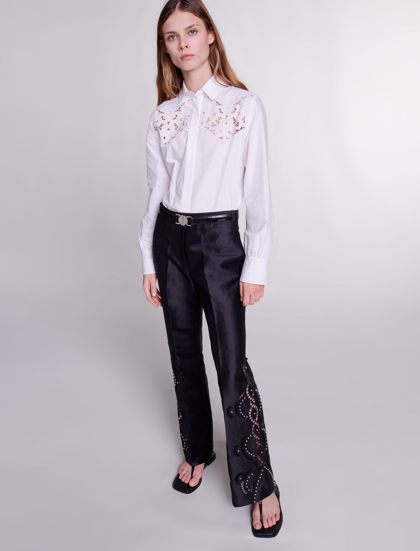 Openwork flared trousers - 6
