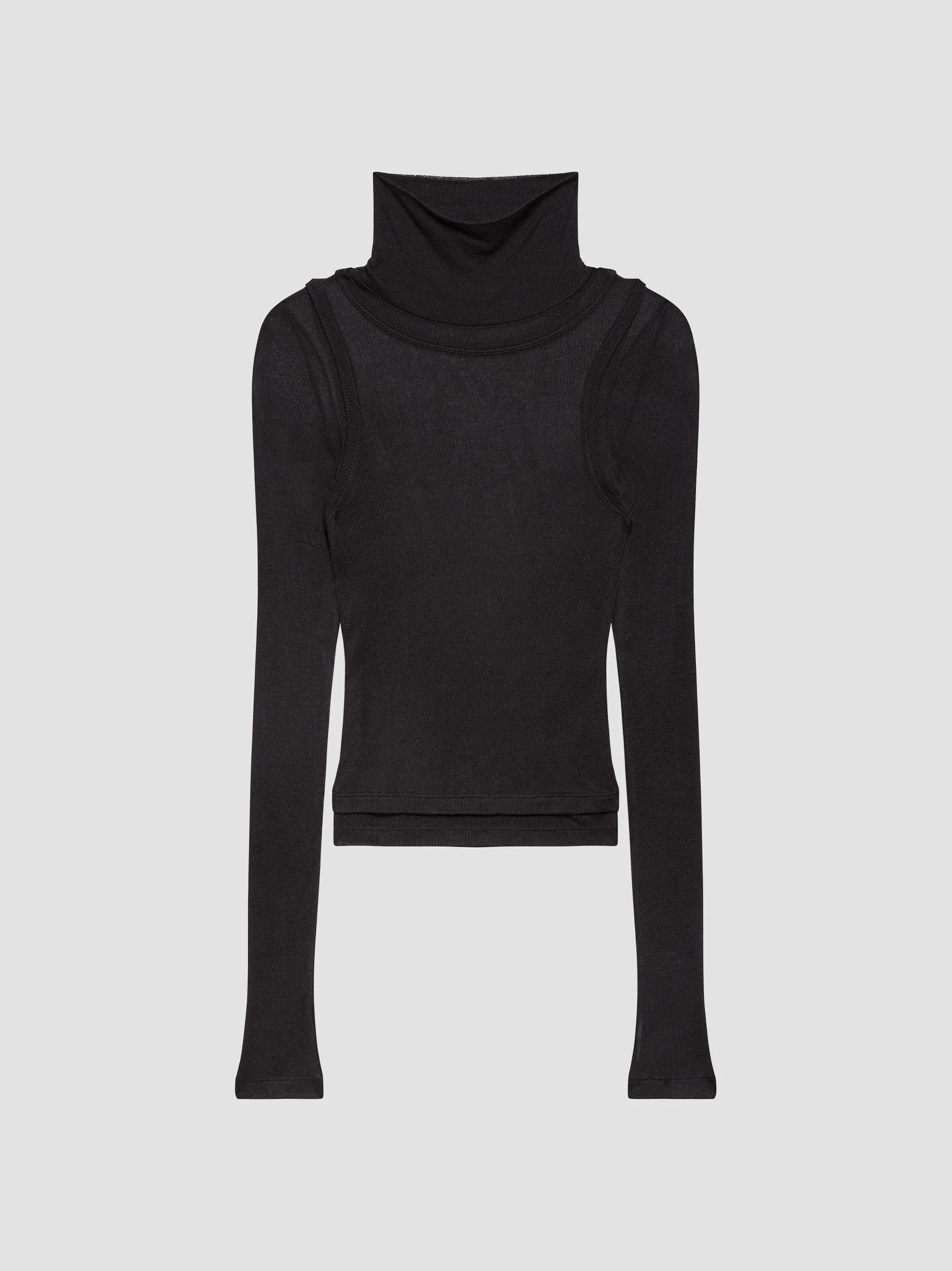 Women's Layered Sheer Turtleneck Top - Vintage Black - 1
