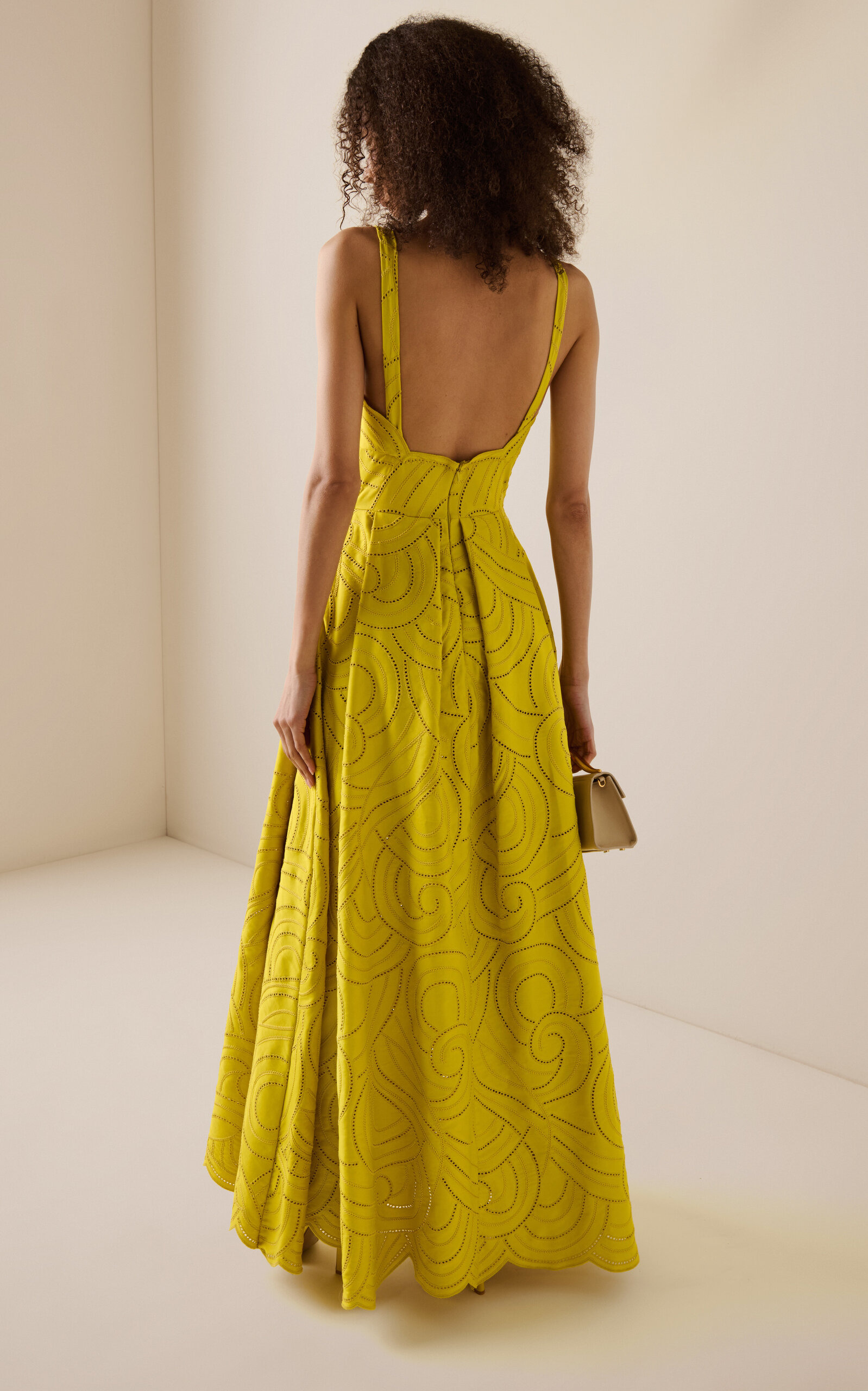 Embroidered Cotton Midi Dress yellow - 4
